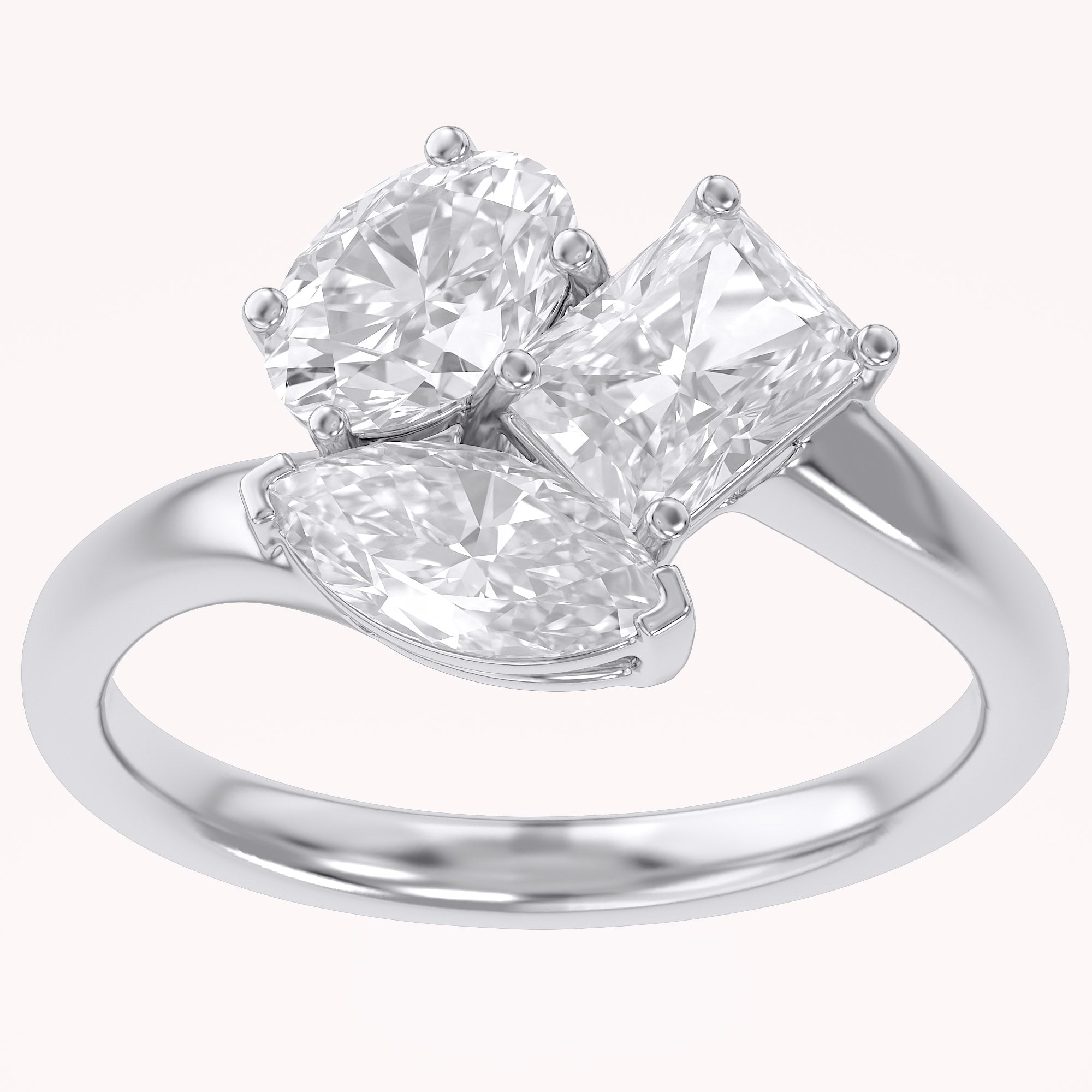 1.85 CTTW Lab Grown Diamond Toi et Moi Three stone Ring
