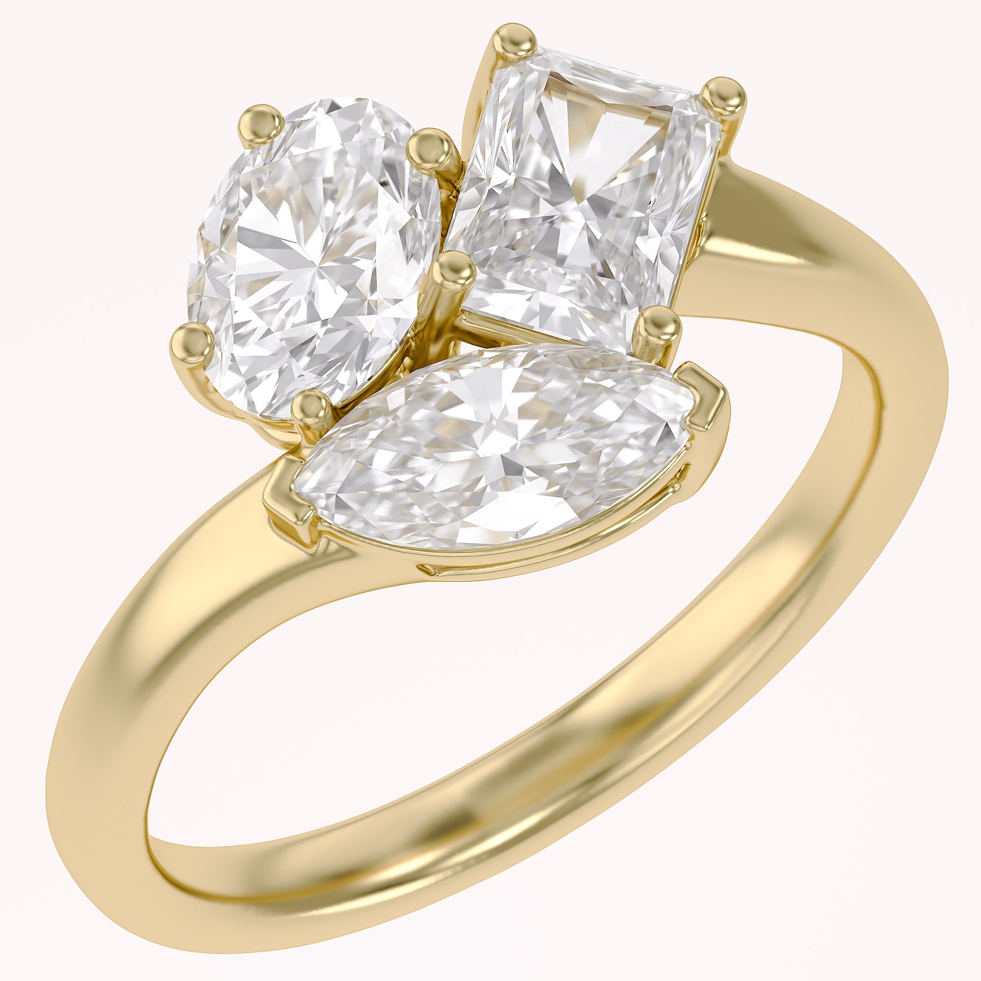 2.60 Carat Lab Grown Diamond Three stone Toi et Moi Ring