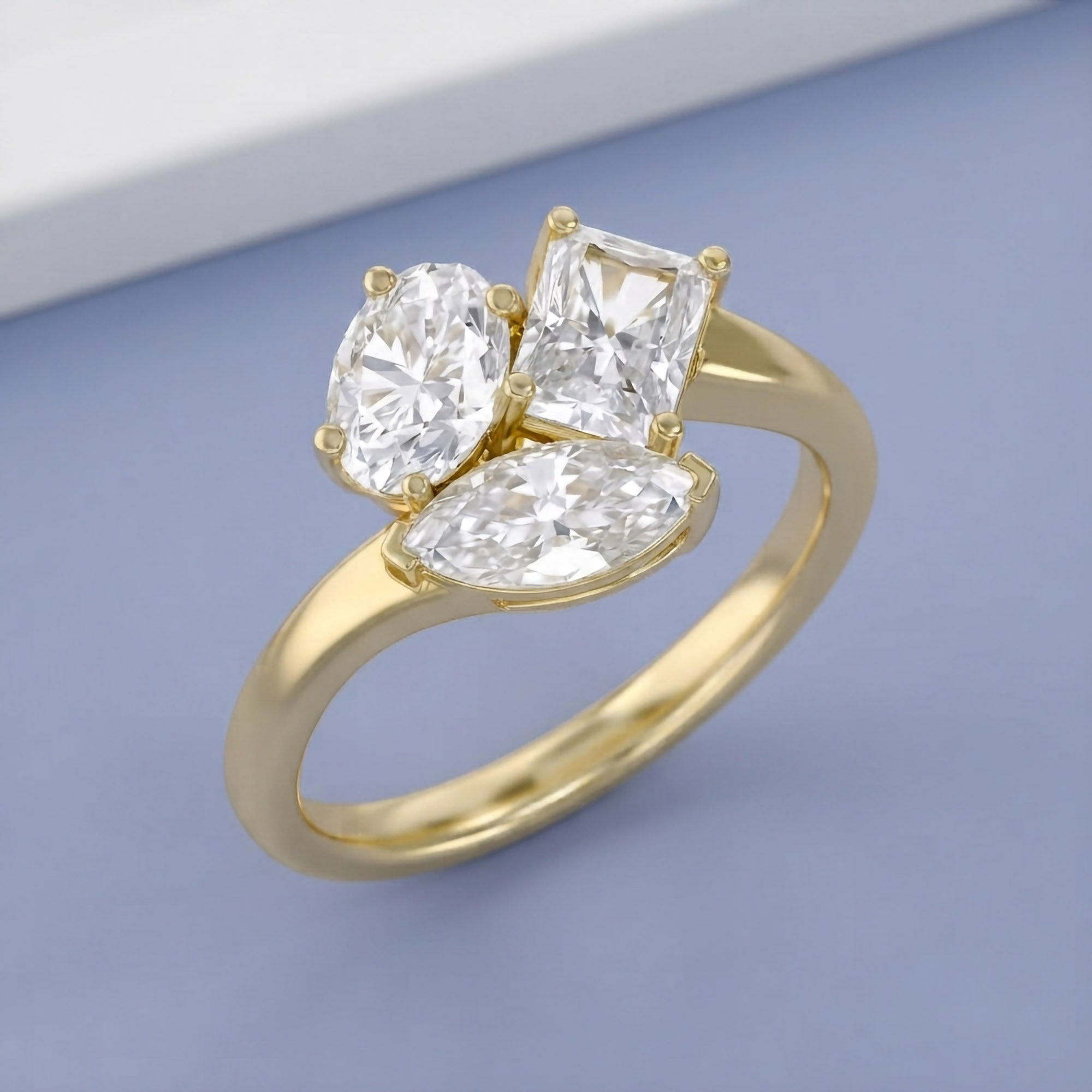 2.60 Carat Lab Grown Diamond Three stone Toi et Moi Ring