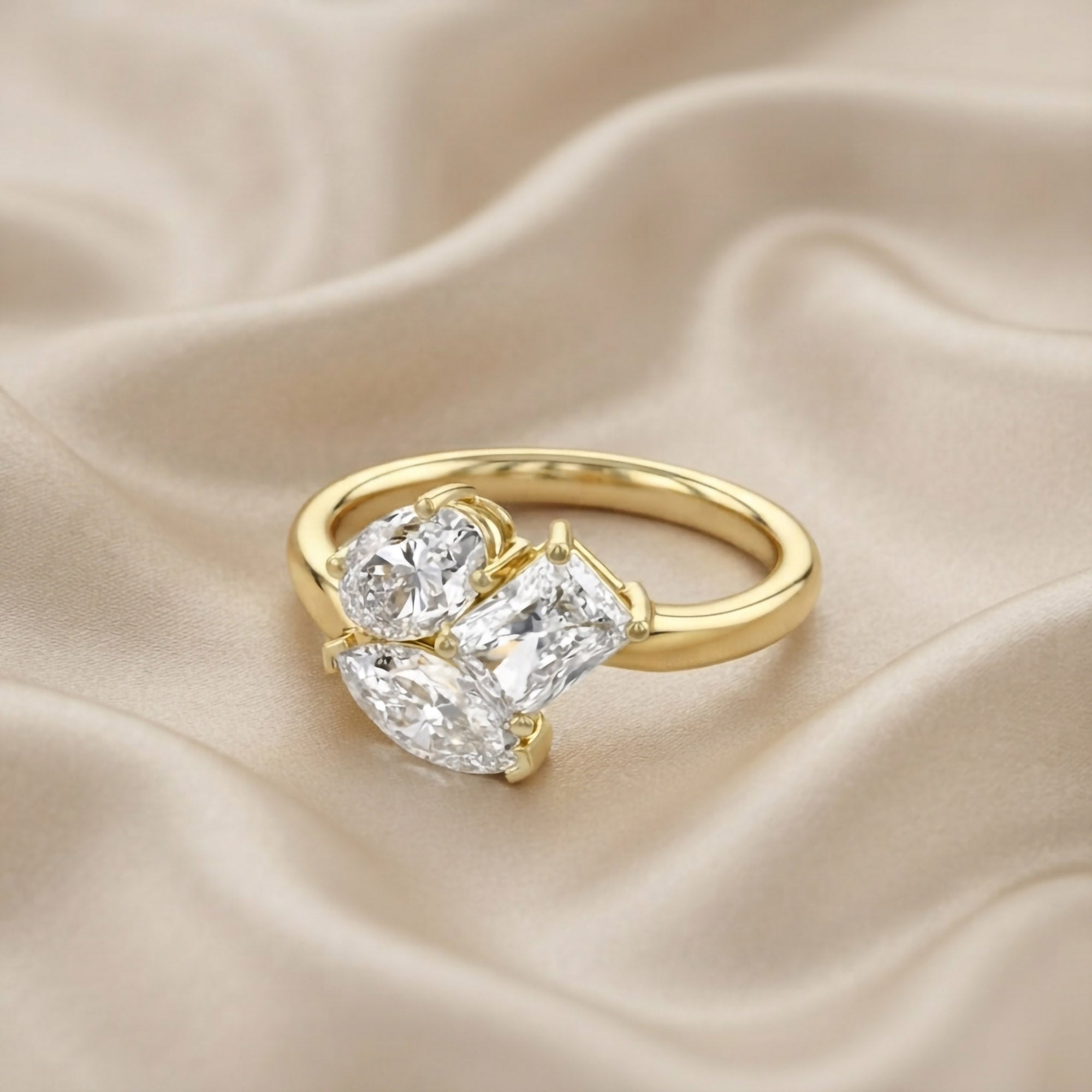 2.60 Carat Lab Grown Diamond Three stone Toi et Moi Ring