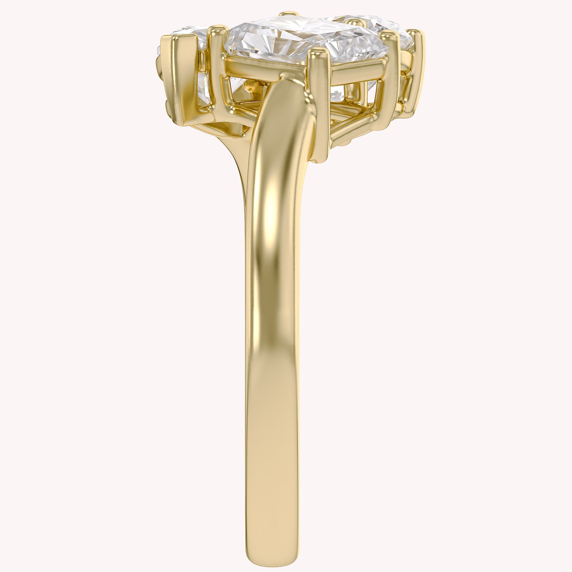 2.60 Carat Lab Grown Diamond Three stone Toi et Moi Ring