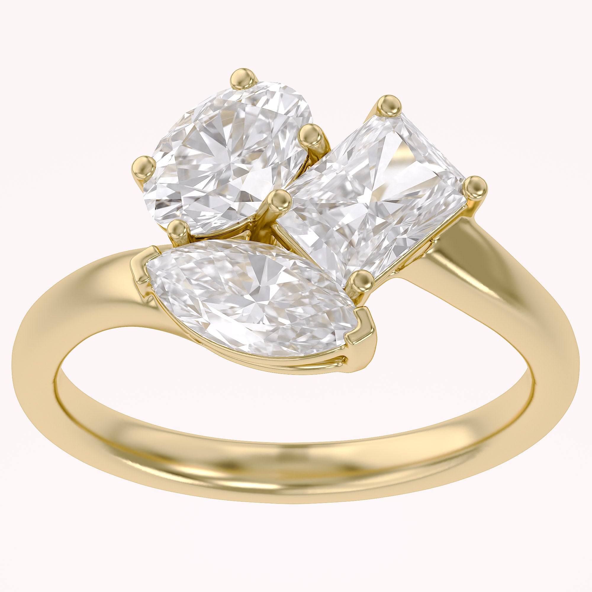 2.60 Carat Lab Grown Diamond Three stone Toi et Moi Ring