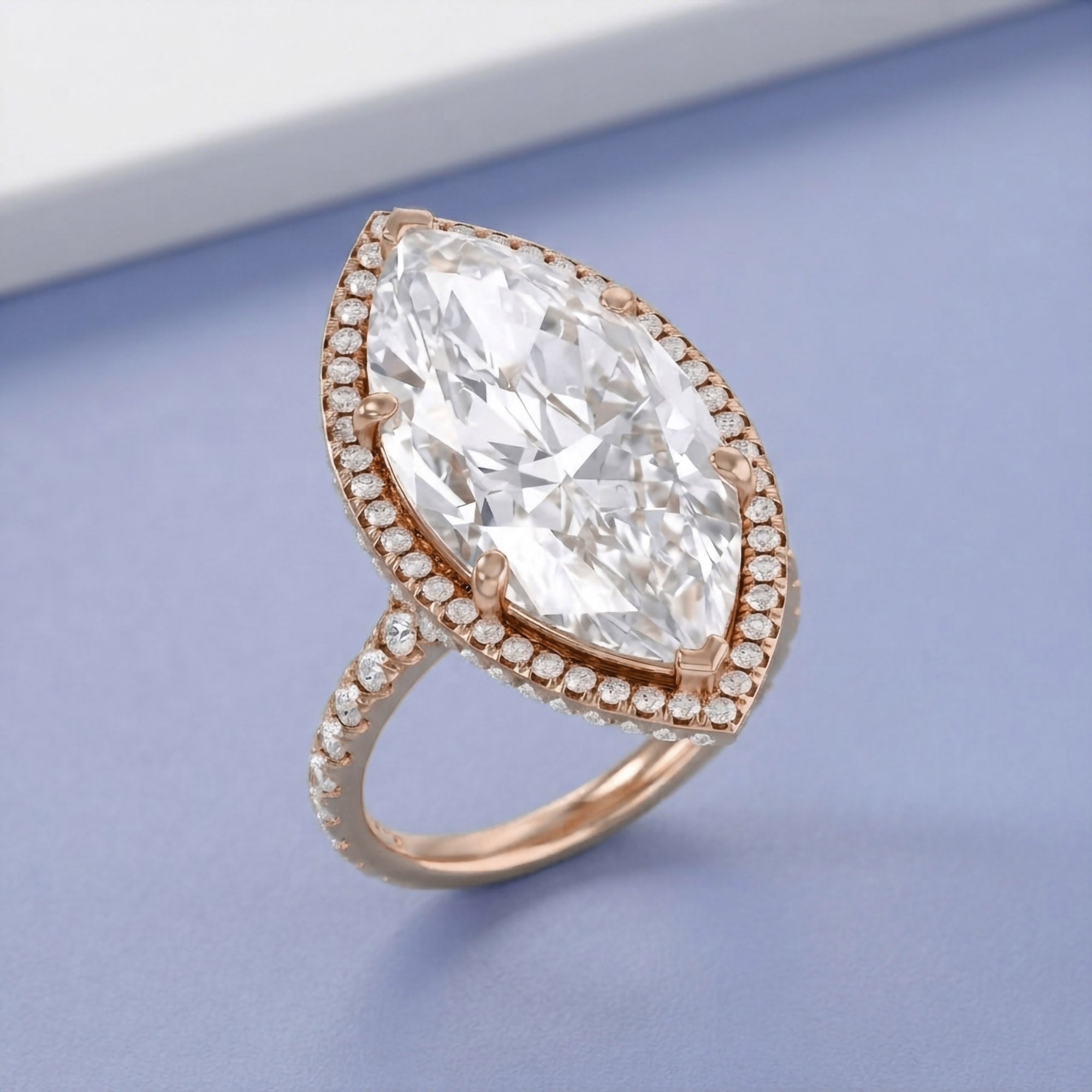 13 CTTW Marquise Cut Lab Grown Diamond Hidden Halo Solitaire Engagement Ring