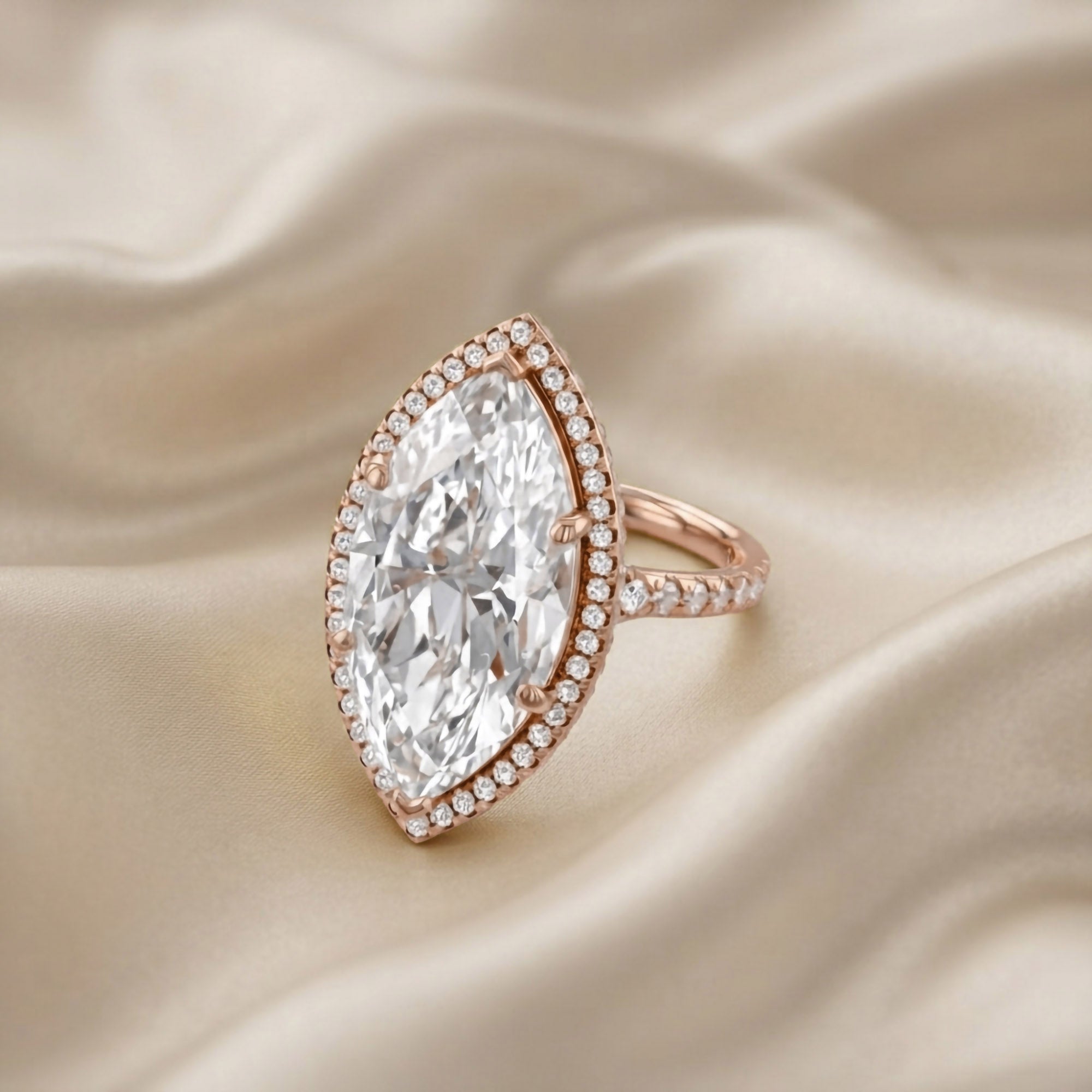 13 CTTW Marquise Cut Lab Grown Diamond Hidden Halo Solitaire Engagement Ring