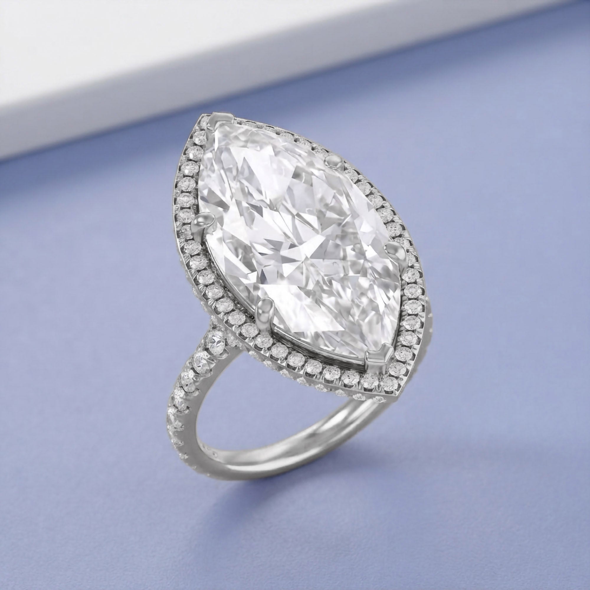 13 CTTW Marquise Cut Lab Grown Diamond Hidden Halo Solitaire Engagement Ring