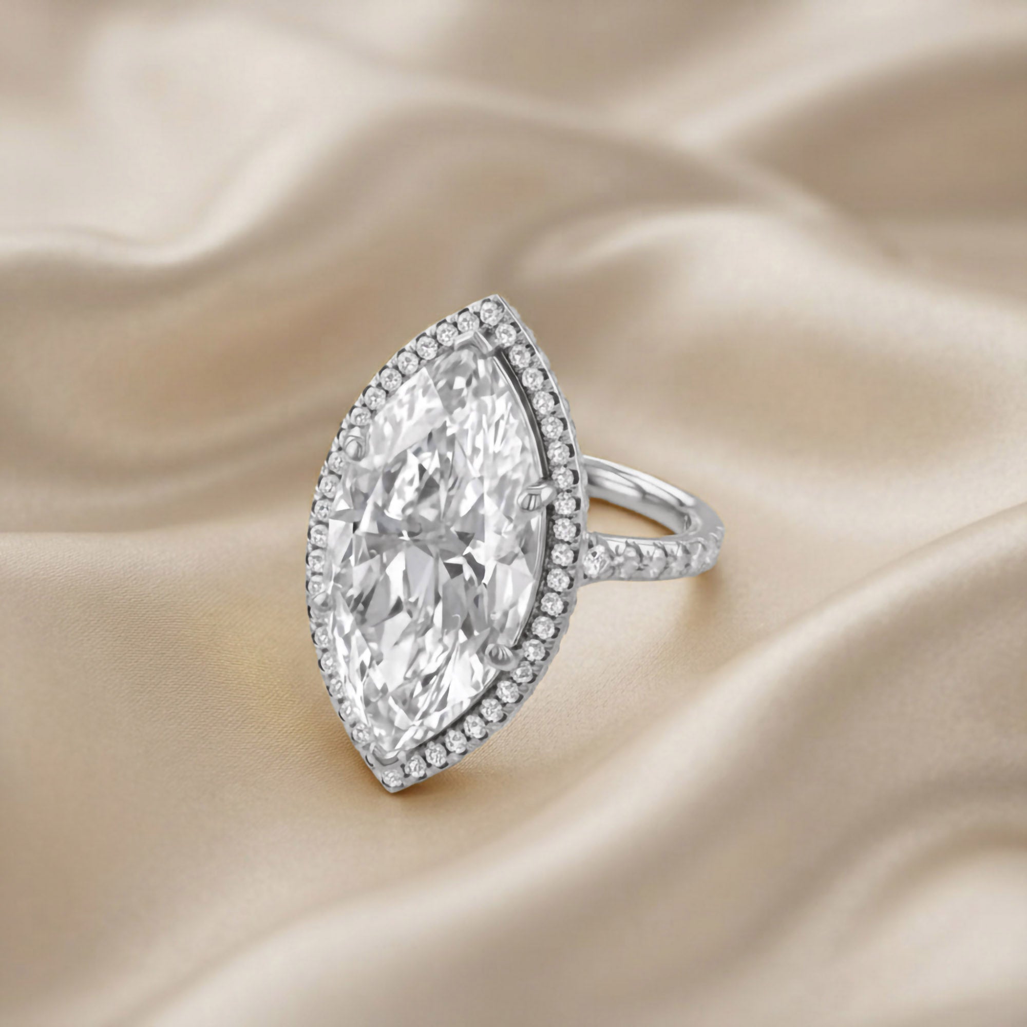 13 CTTW Marquise Cut Lab Grown Diamond Hidden Halo Solitaire Engagement Ring