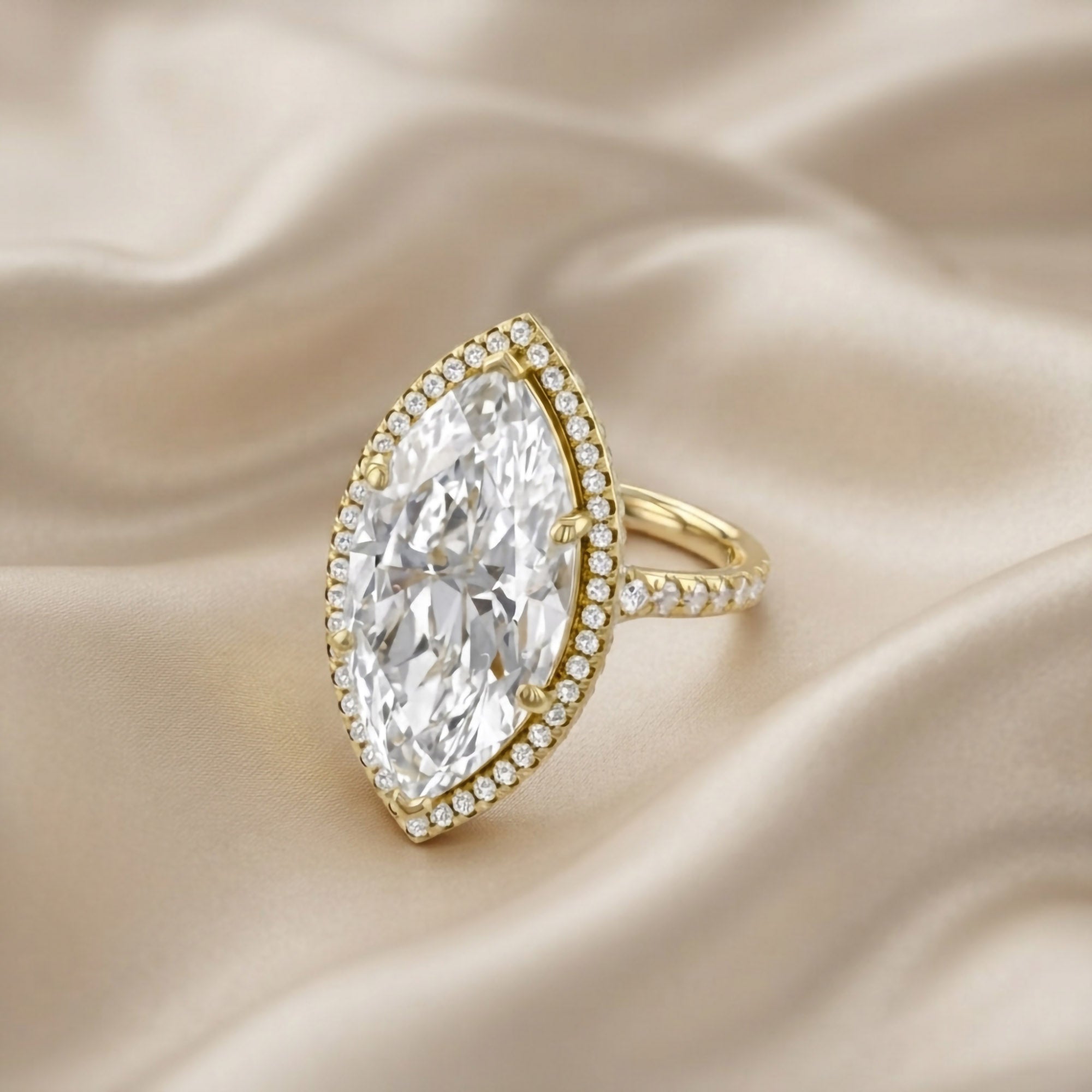 13 CTTW Marquise Cut Lab Grown Diamond Hidden Halo Solitaire Engagement Ring