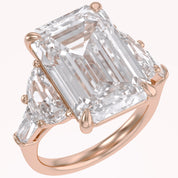 16.50 CTTW Emerald Cut Lab Grown Diamond Three Stone Engagement Ring