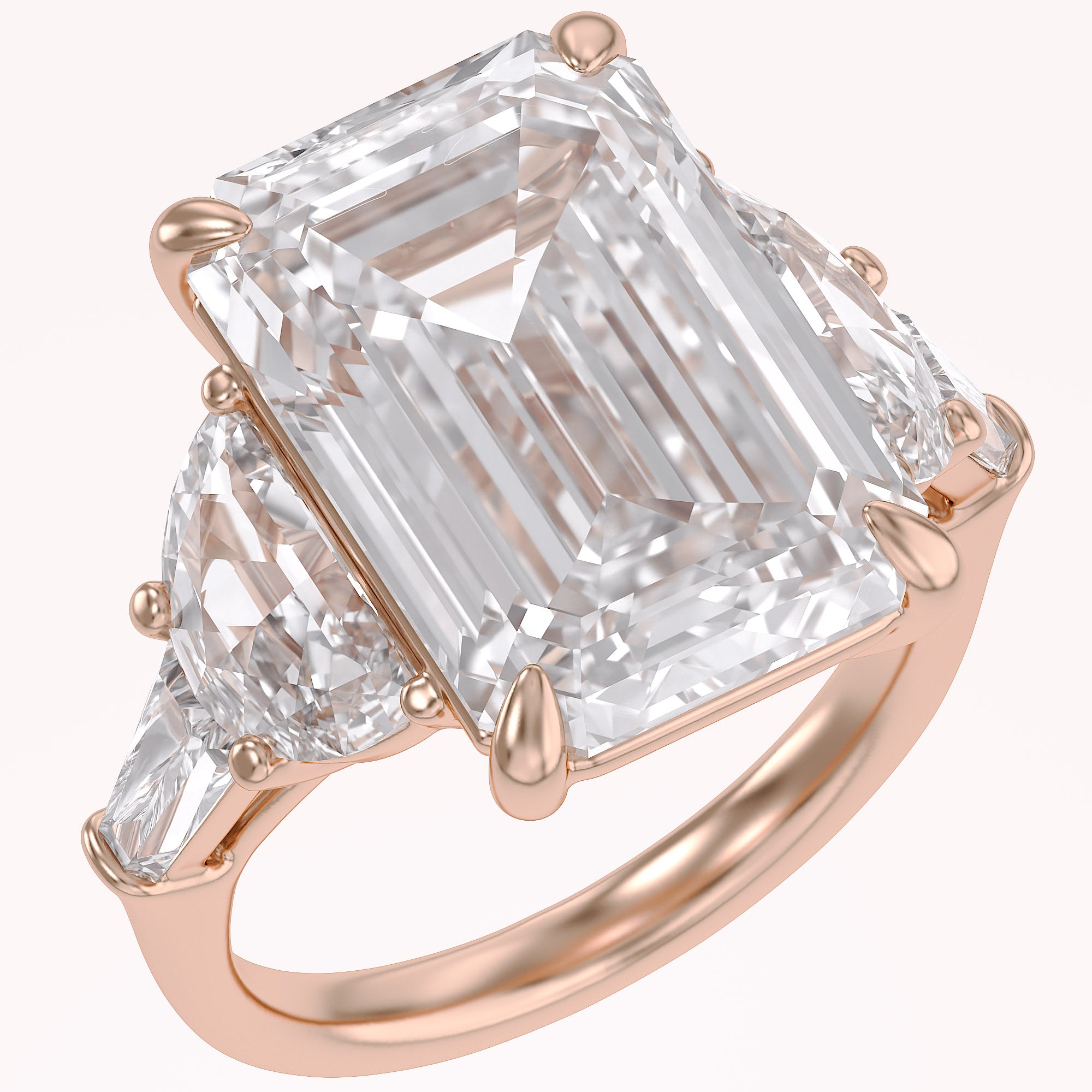 16.50 CTTW Emerald Cut Lab Grown Diamond Three Stone Engagement Ring