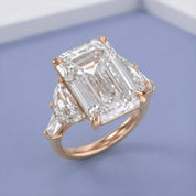 16.50 CTTW Emerald Cut Lab Grown Diamond Three Stone Engagement Ring