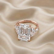 16.50 CTTW Emerald Cut Lab Grown Diamond Three Stone Engagement Ring