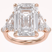 16.50 CTTW Emerald Cut Lab Grown Diamond Three Stone Engagement Ring