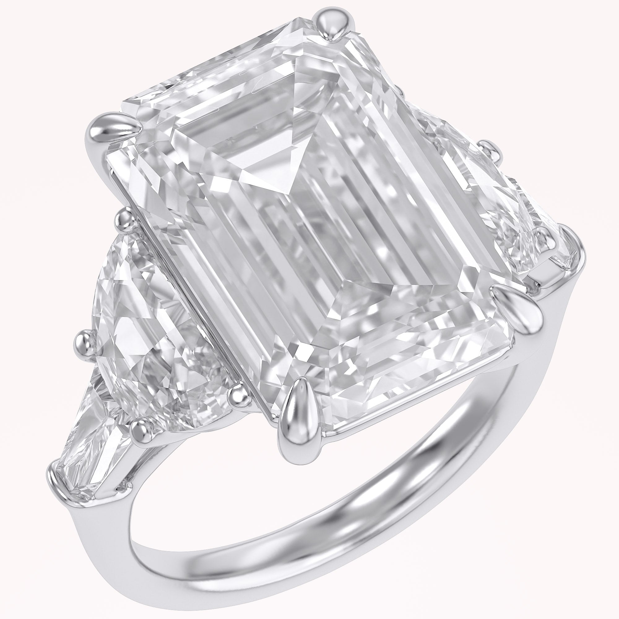 16.50 CTTW Emerald Cut Lab Grown Diamond Three Stone Engagement Ring