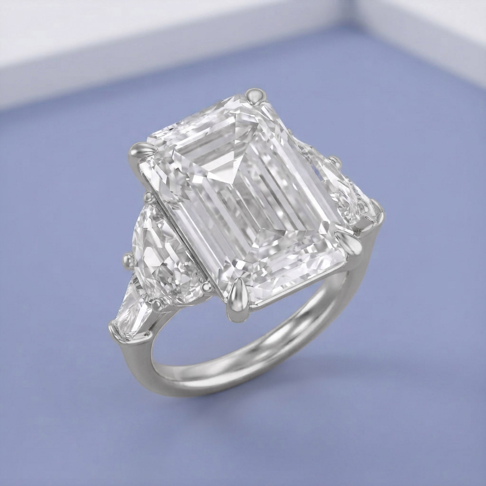 16.50 CTTW Emerald Cut Lab Grown Diamond Three Stone Engagement Ring
