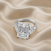 16.50 CTTW Emerald Cut Lab Grown Diamond Three Stone Engagement Ring