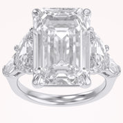 16.50 CTTW Emerald Cut Lab Grown Diamond Three Stone Engagement Ring