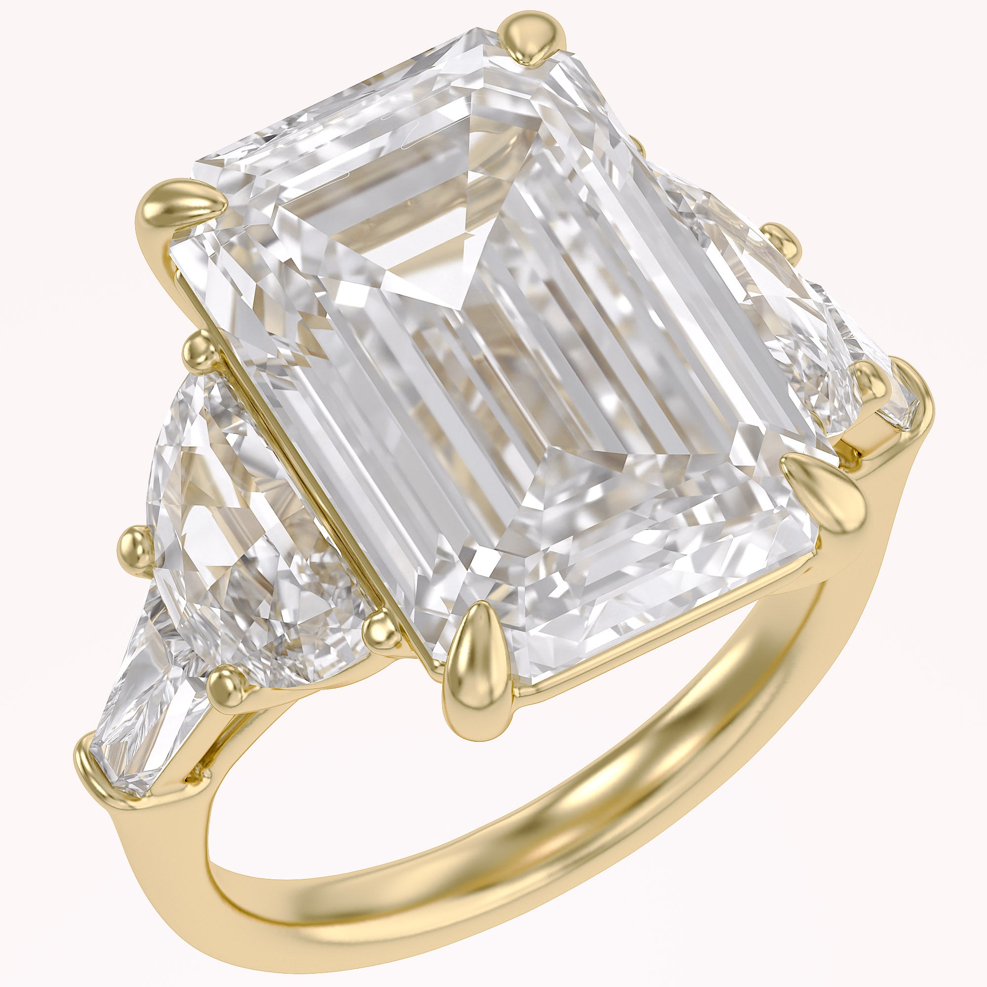 16.50 CTTW Emerald Cut Lab Grown Diamond Three Stone Engagement Ring