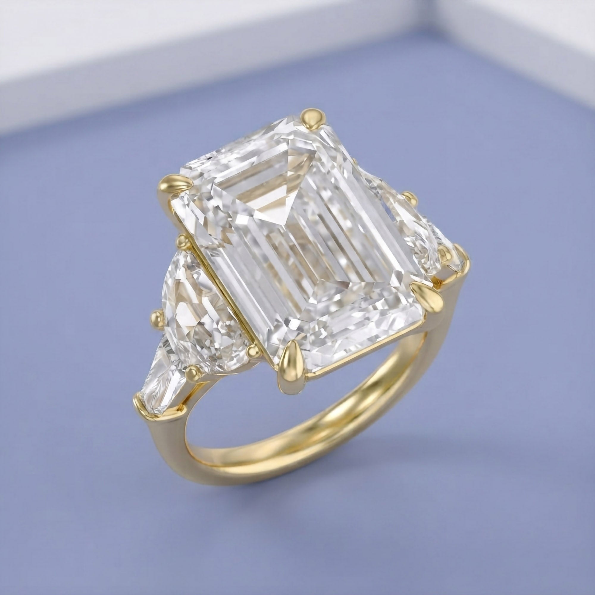 16.50 CTTW Emerald Cut Lab Grown Diamond Three Stone Engagement Ring