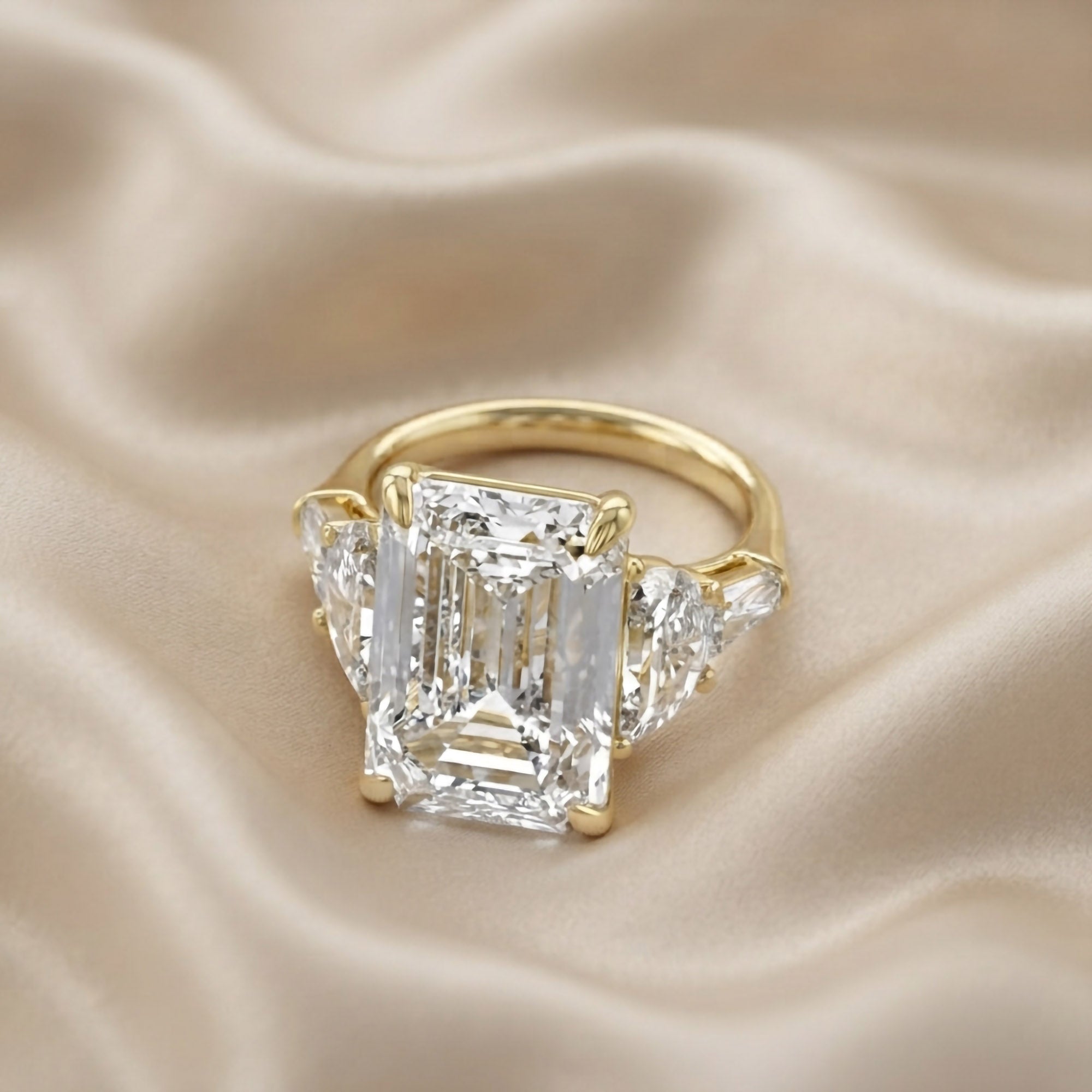 16.50 CTTW Emerald Cut Lab Grown Diamond Three Stone Engagement Ring