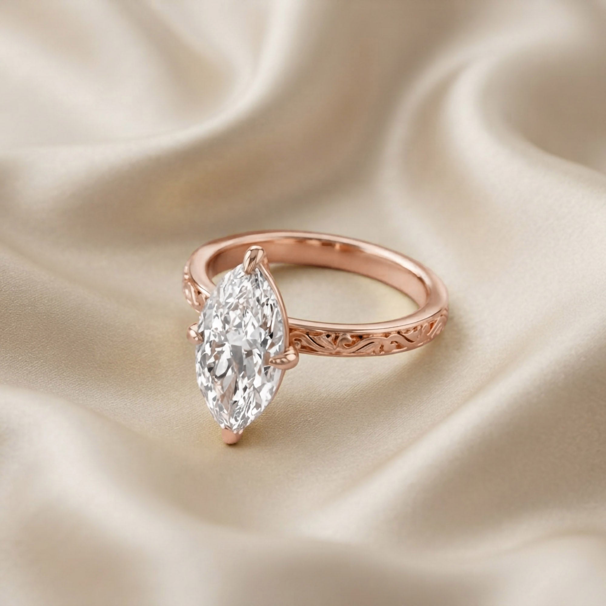 Filigree Solitaire Engagement Ring Lab Grown Diamond