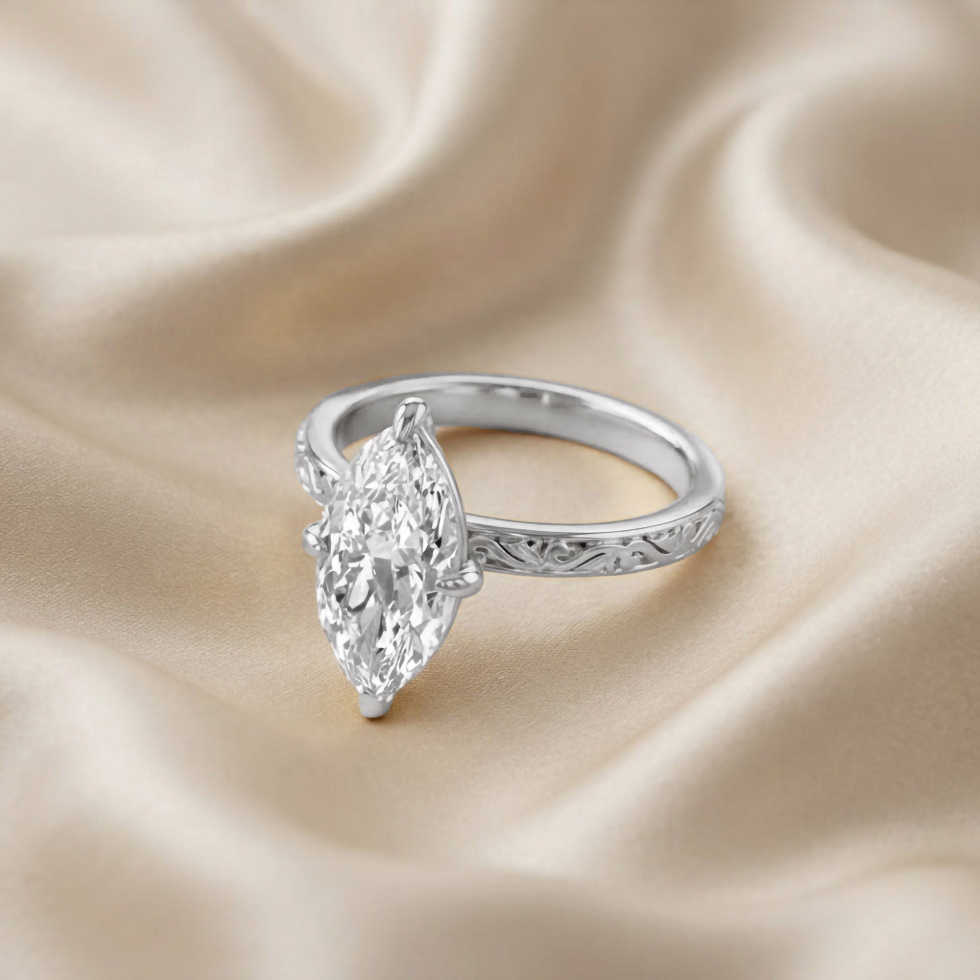 Filigree Solitaire Engagement Ring Lab Grown Diamond