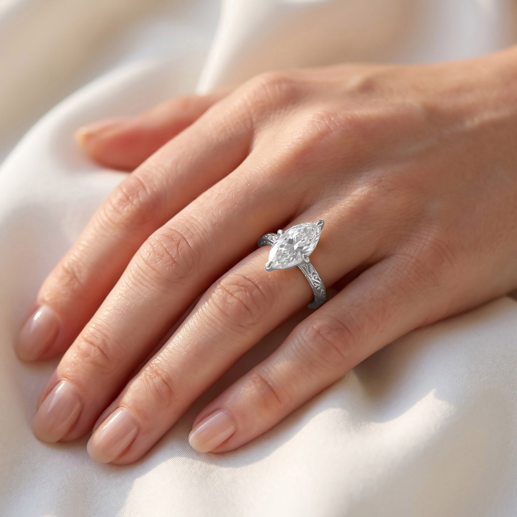 Filigree Solitaire Engagement Ring Lab Grown Diamond