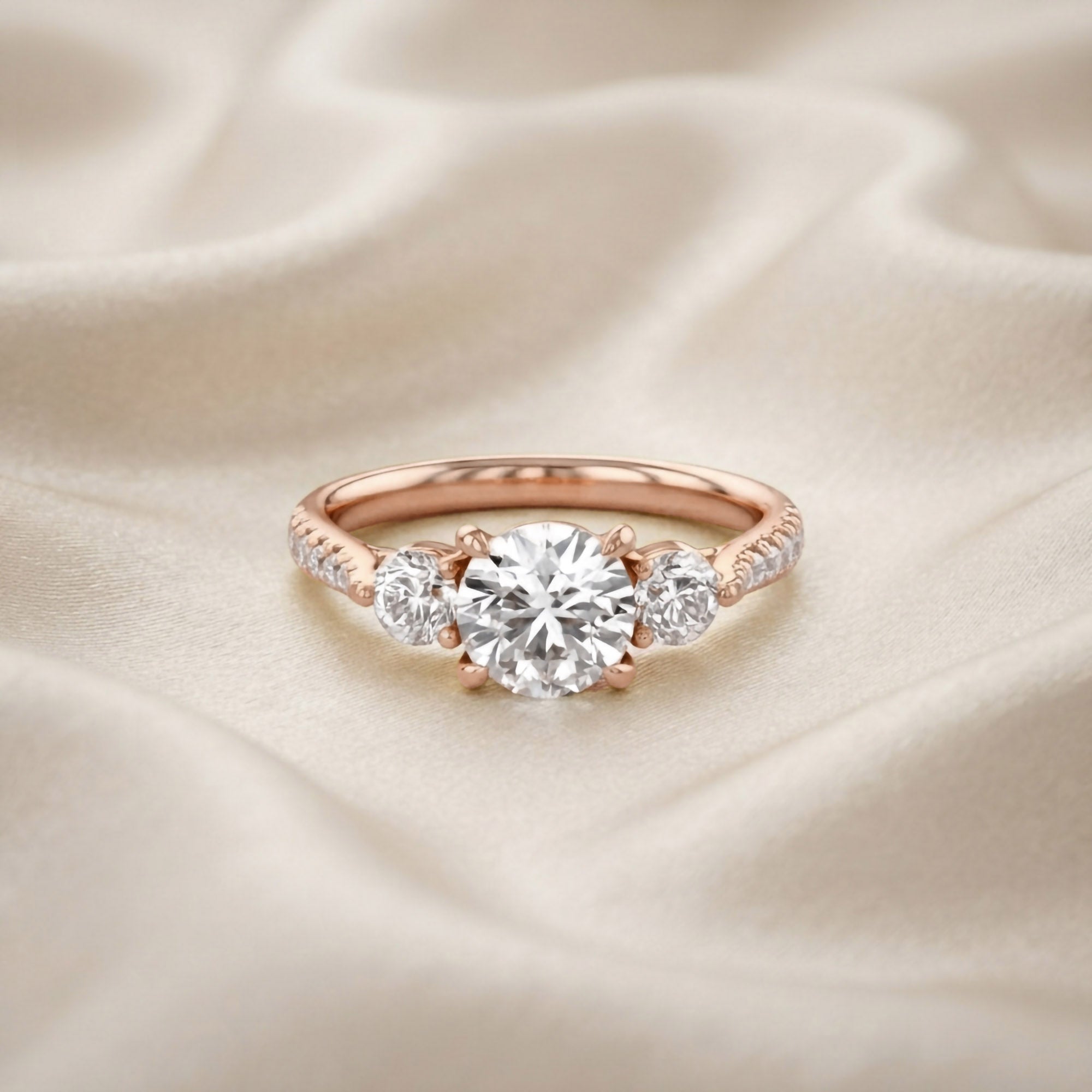 1.75 CT Three Stone Round lab Grown Diamond Engagement Ring