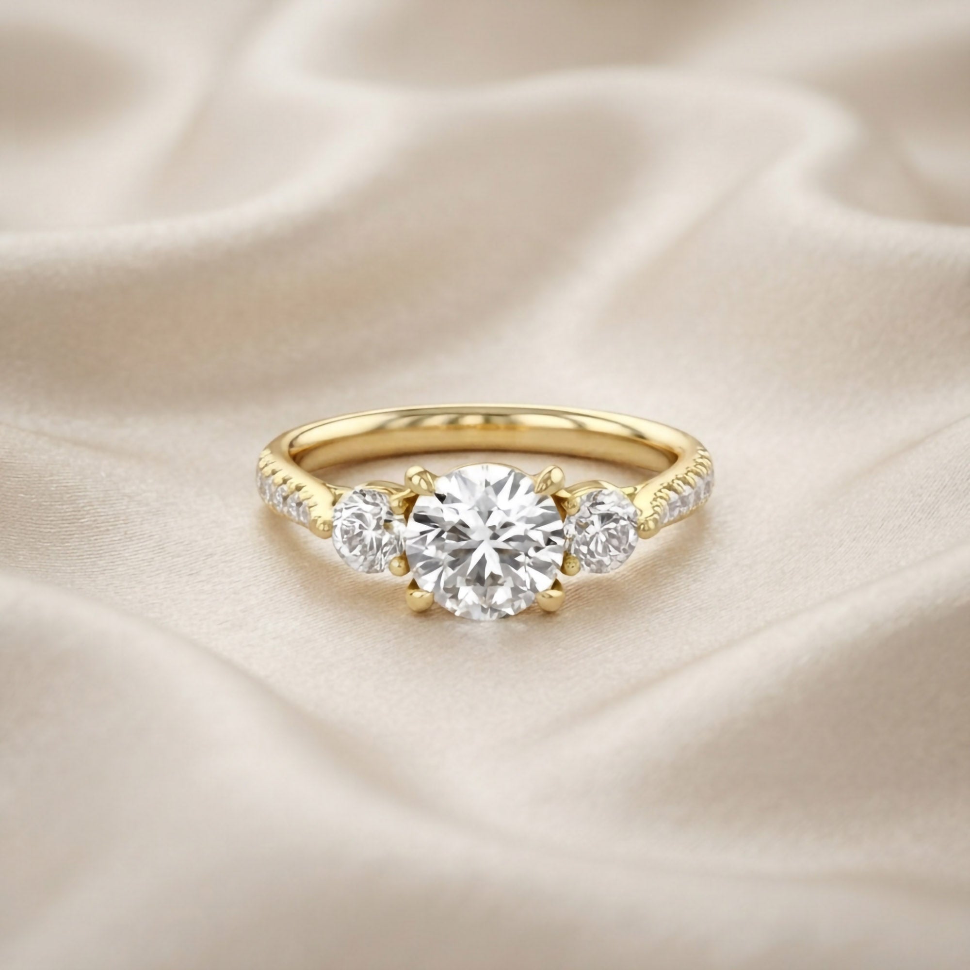 1.75 CT Three Stone Round lab Grown Diamond Engagement Ring