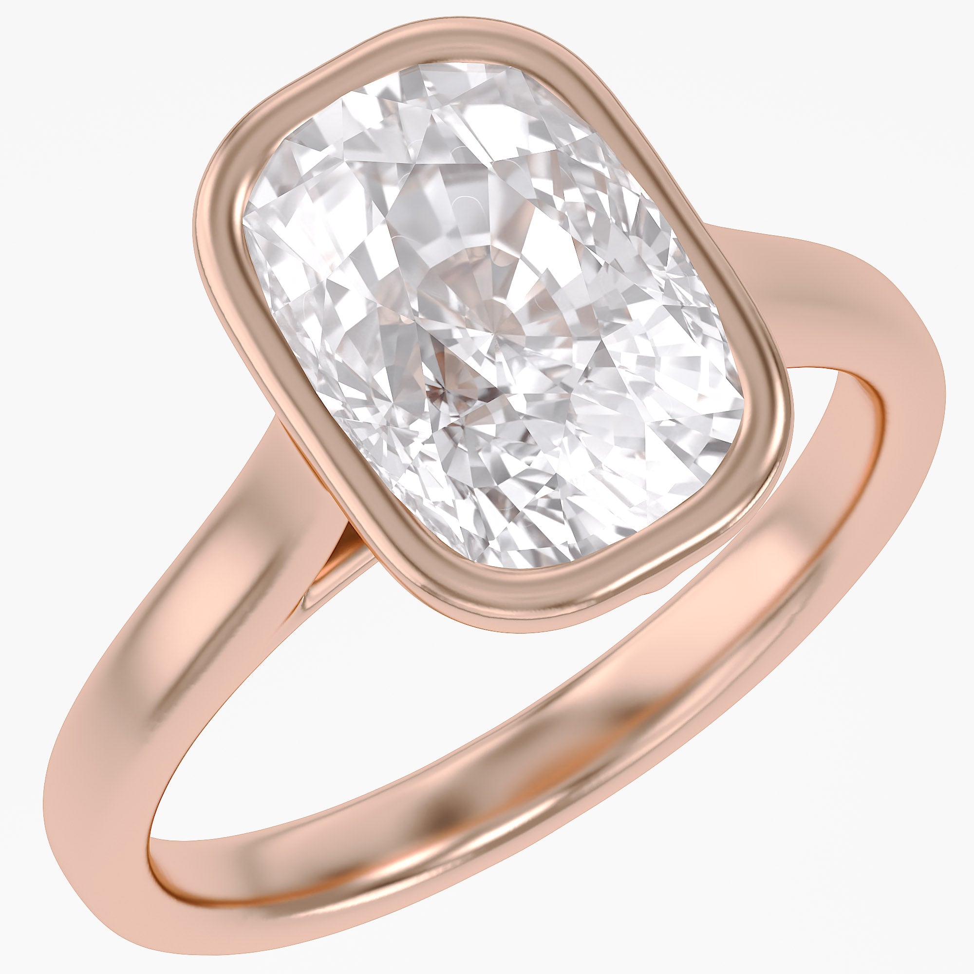 3 Carat Elongated Cushion Lab Grown Diamond Bezel Solitaire Engagement Ring