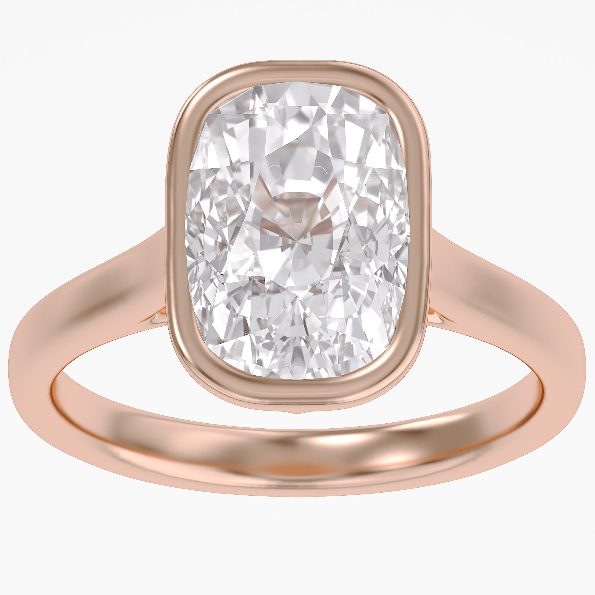 3 Carat Elongated Cushion Lab Grown Diamond Bezel Solitaire Engagement Ring