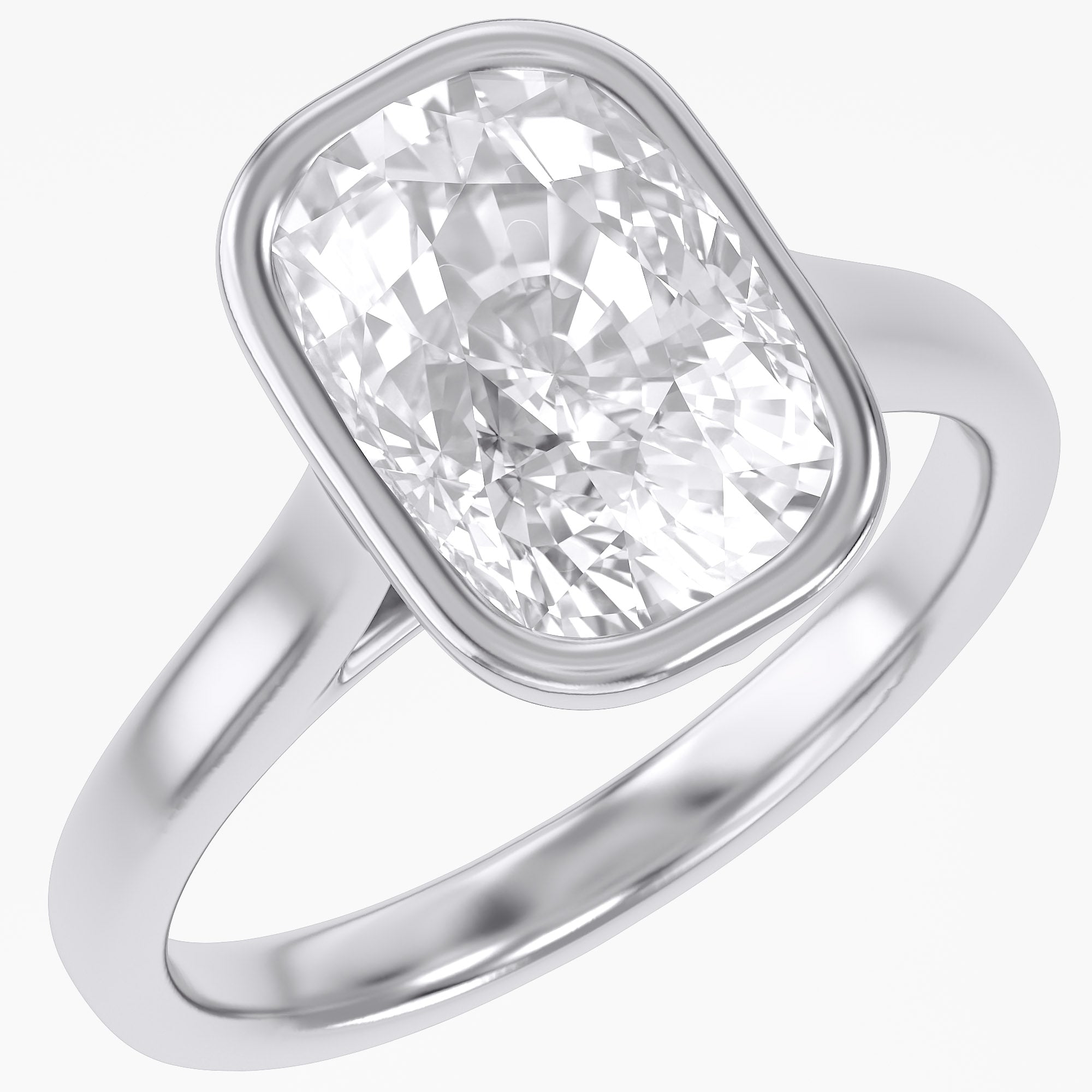 3 Carat Elongated Cushion Lab Grown Diamond Bezel Solitaire Engagement Ring