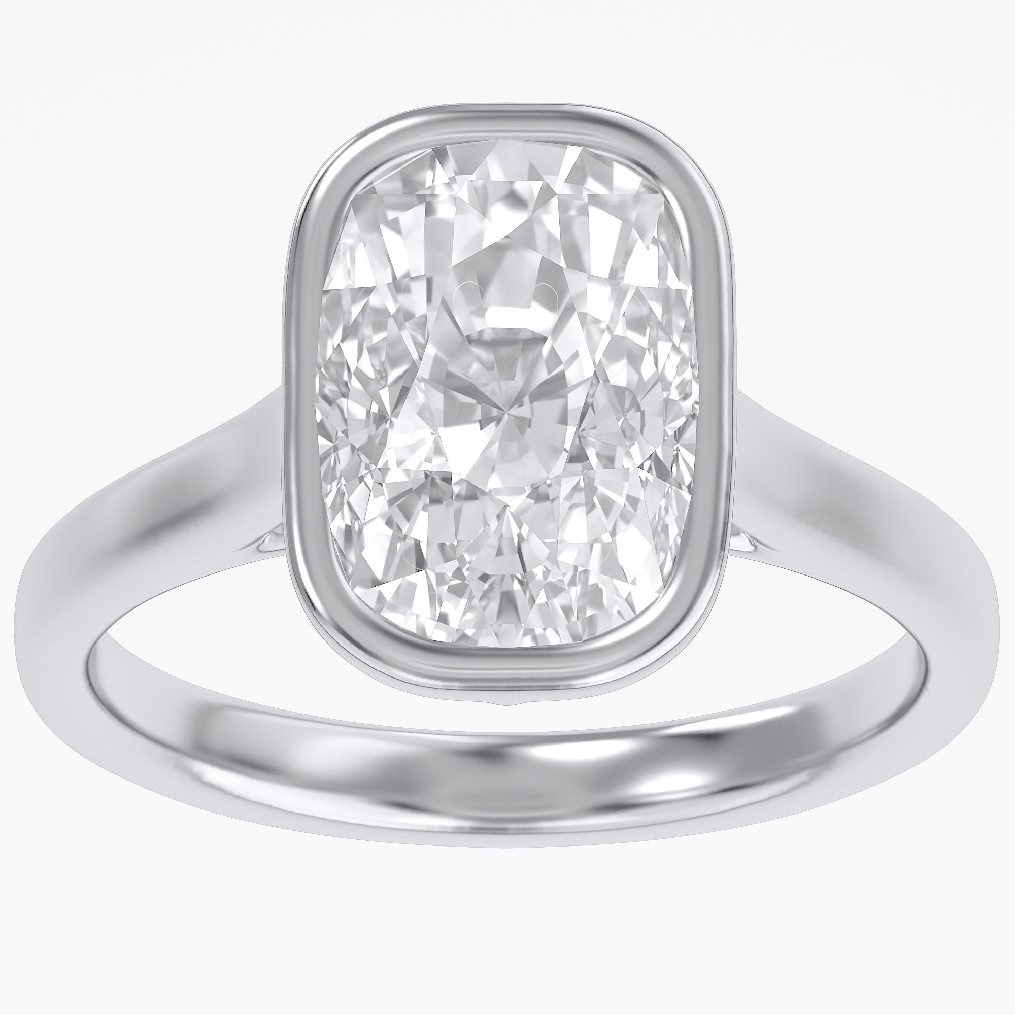 3 Carat Elongated Cushion Lab Grown Diamond Bezel Solitaire Engagement Ring