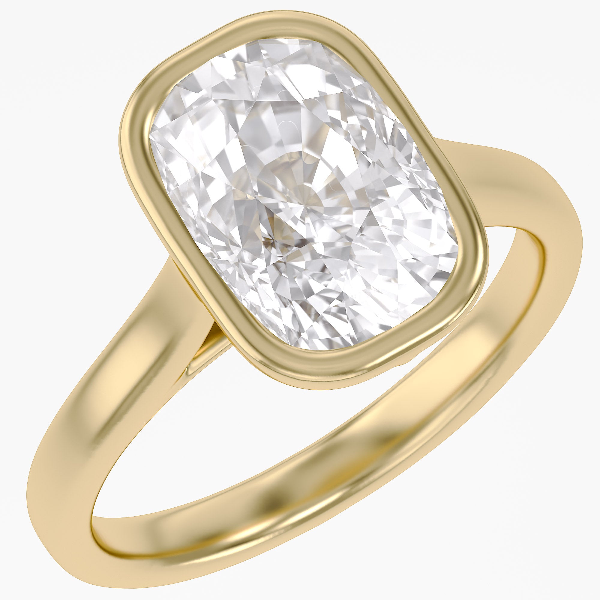 3 Carat Elongated Cushion Lab Grown Diamond Bezel Solitaire Engagement Ring