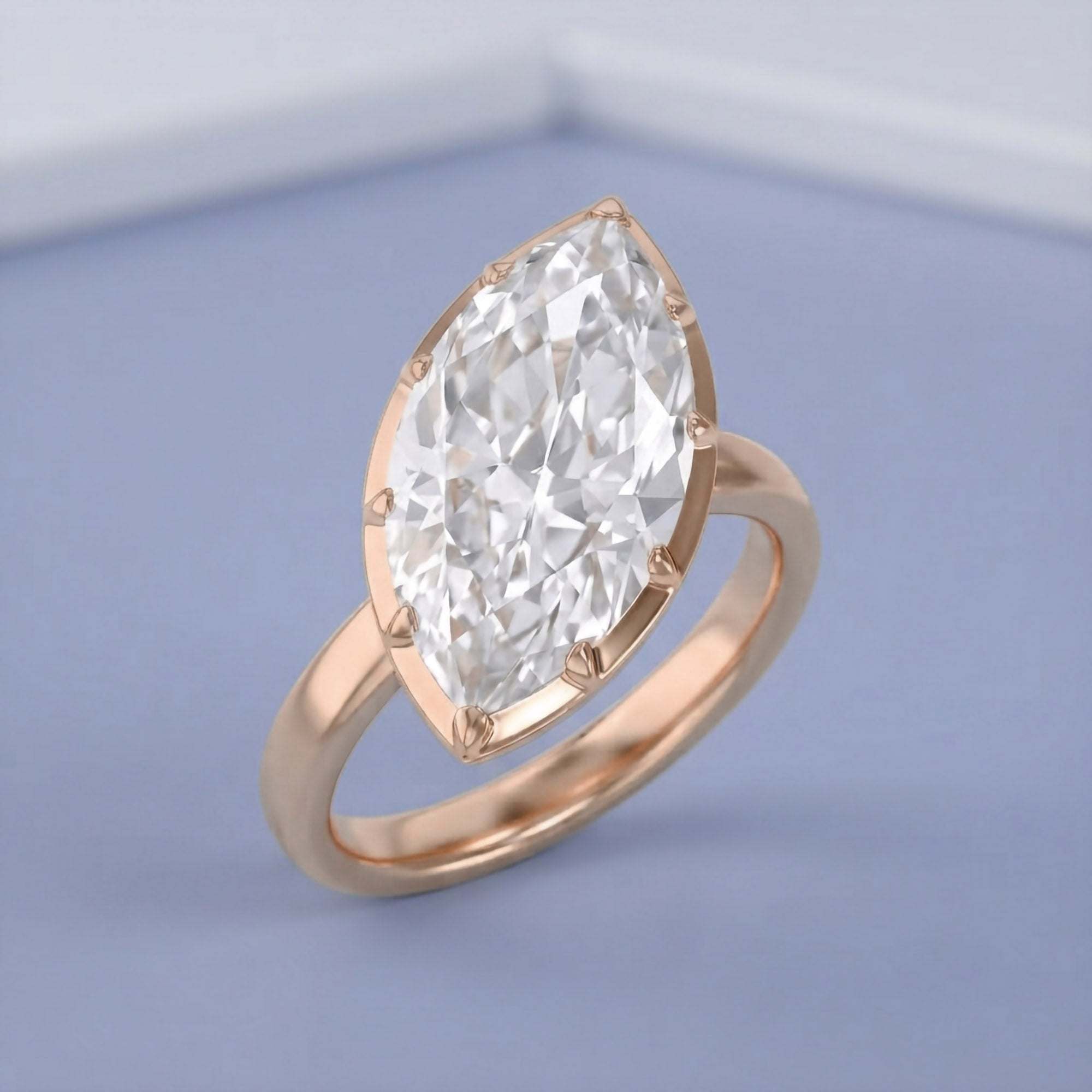 6CT Marquise Shape Lab Grown Diamond Solitaire Georgian Style Engagement Ring
