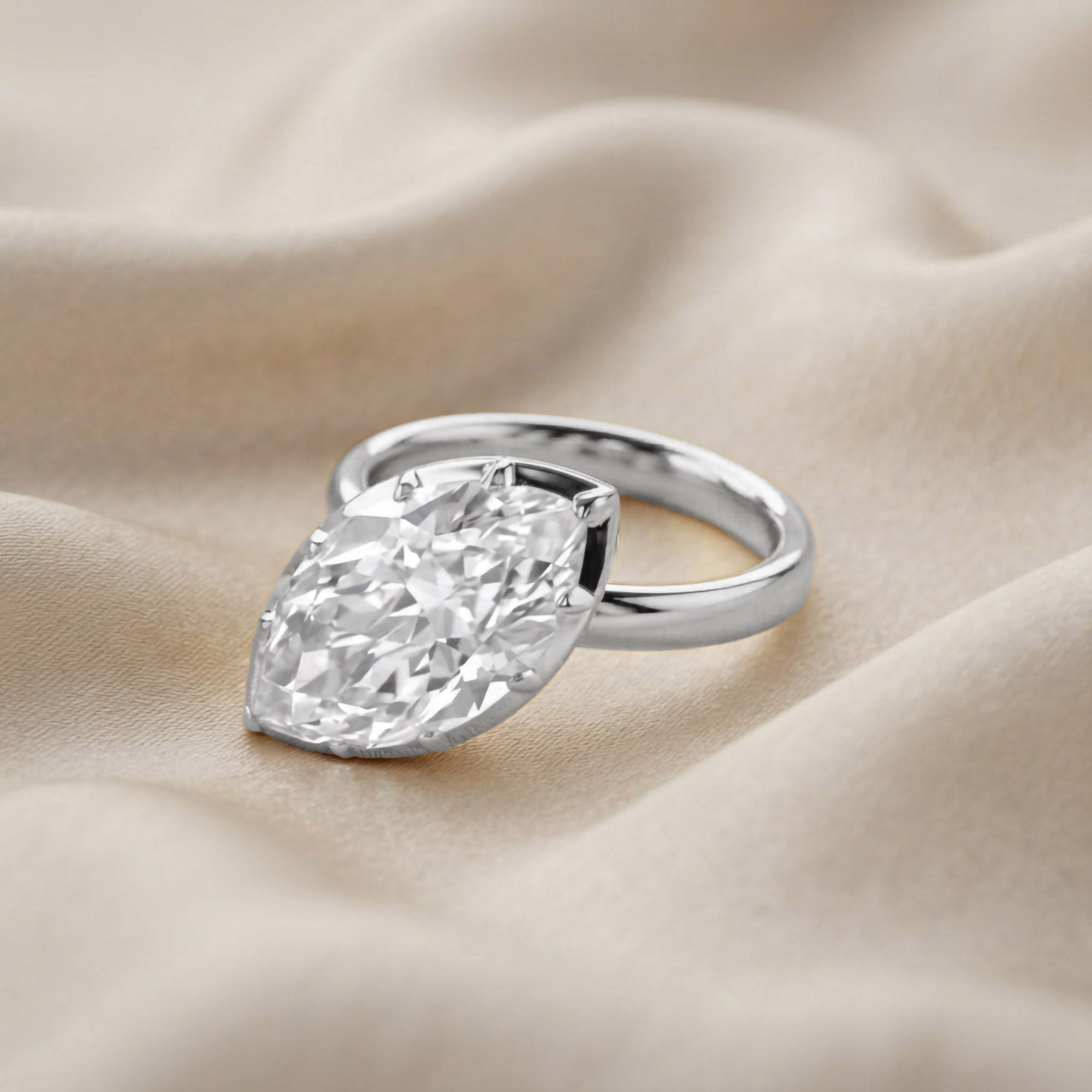 6CT Marquise Shape Lab Grown Diamond Solitaire Georgian Style Engagement Ring