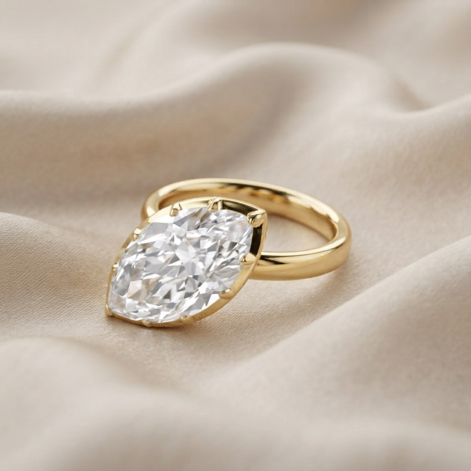 6CT Marquise Shape Lab Grown Diamond Solitaire Georgian Style Engagement Ring