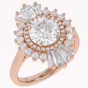 4.30 CT Lab Grown Diamond Sunburst Double Halo Engagement Ring