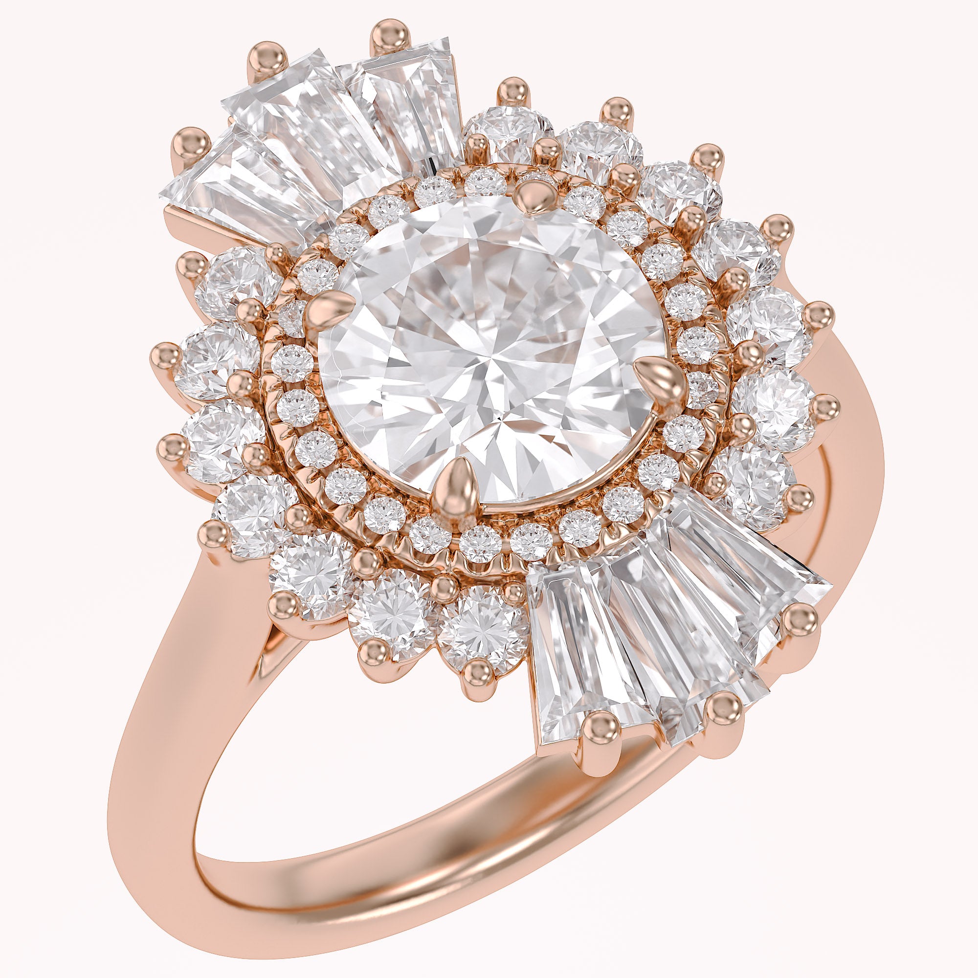 4.30 CT Lab Grown Diamond Sunburst Double Halo Engagement Ring