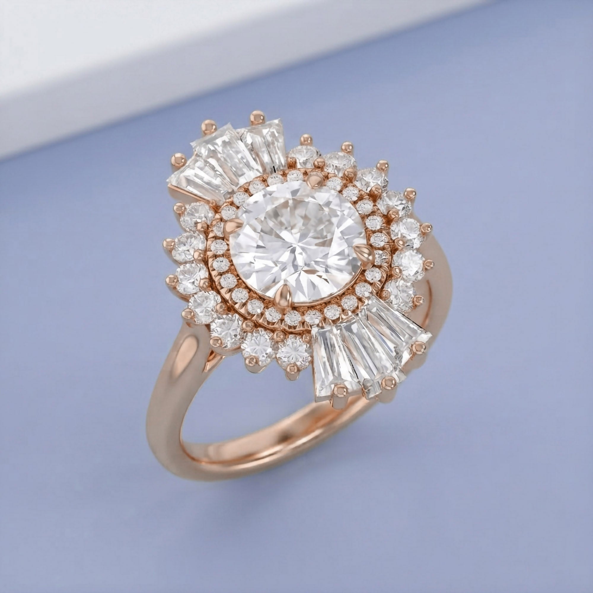 4.30 CT Lab Grown Diamond Sunburst Double Halo Engagement Ring