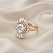 4.30 CT Lab Grown Diamond Sunburst Double Halo Engagement Ring