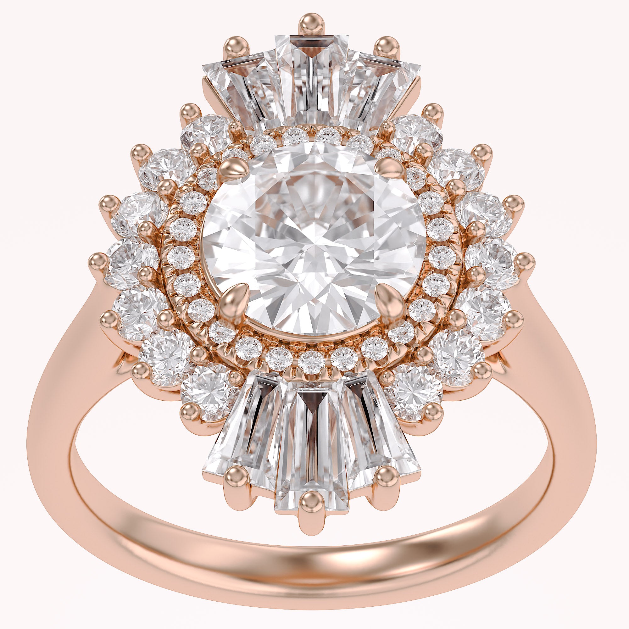 4.30 CT Lab Grown Diamond Sunburst Double Halo Engagement Ring