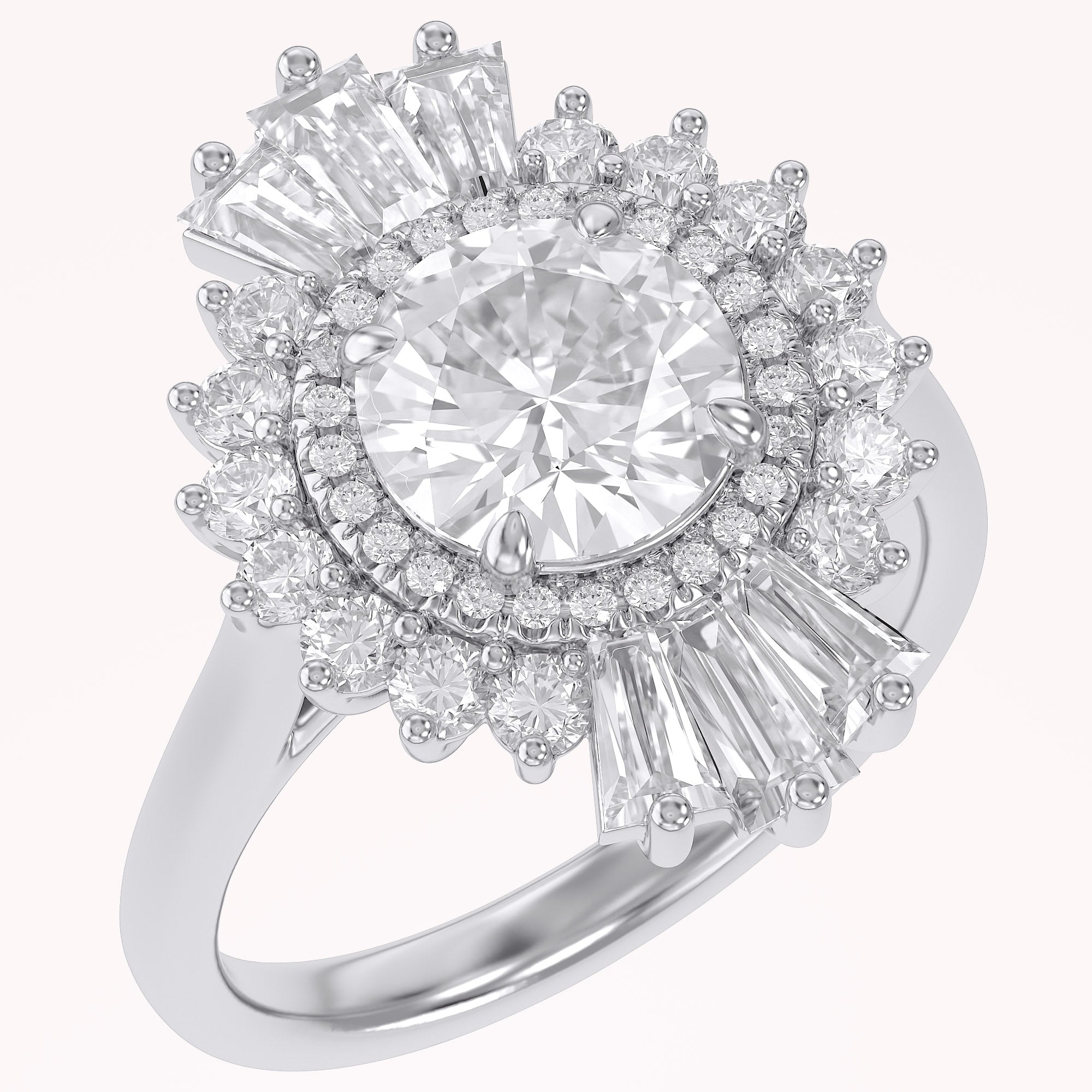 4.30 CT Lab Grown Diamond Sunburst Double Halo Engagement Ring