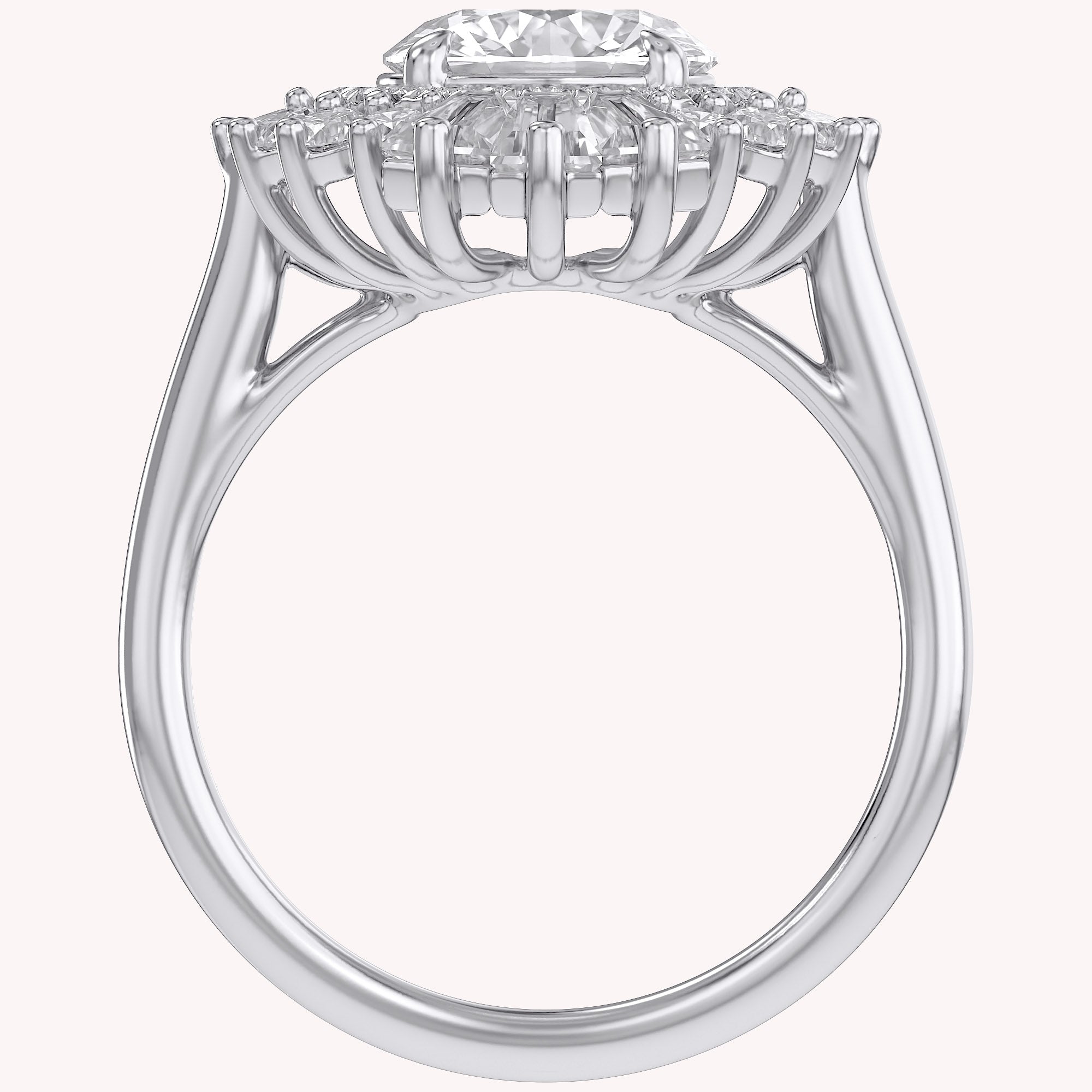 4.30 CT Lab Grown Diamond Sunburst Double Halo Engagement Ring