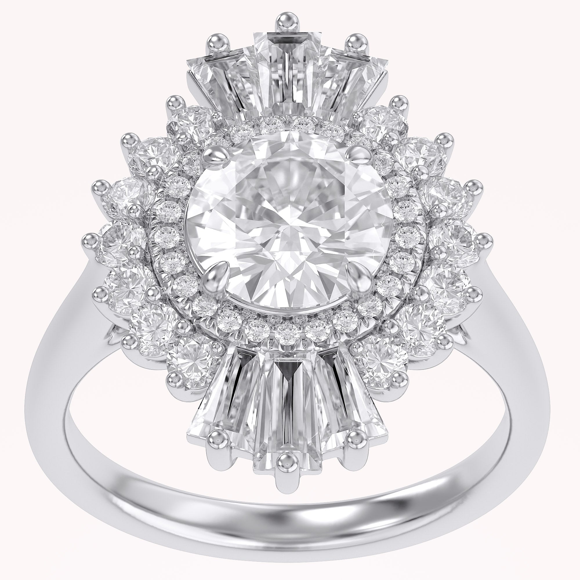 4.30 CT Lab Grown Diamond Sunburst Double Halo Engagement Ring