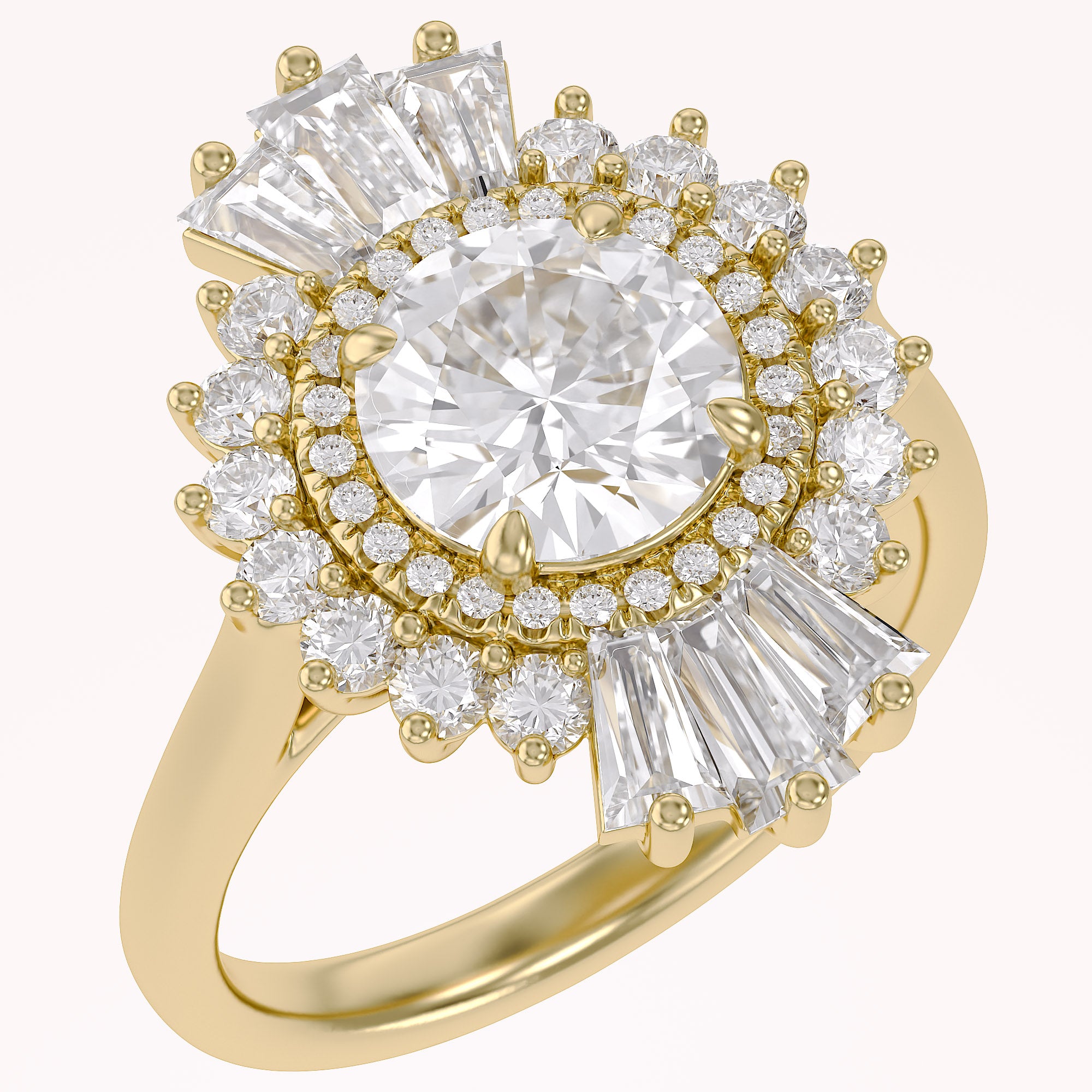 4.30 CT Lab Grown Diamond Sunburst Double Halo Engagement Ring