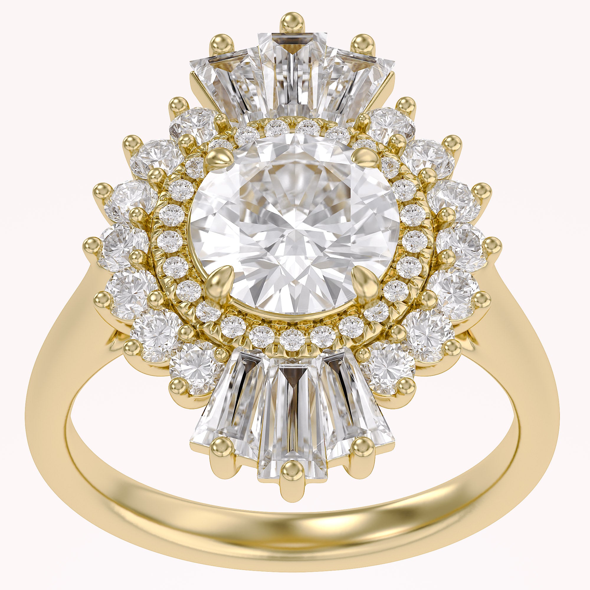 4.30 CT Lab Grown Diamond Sunburst Double Halo Engagement Ring