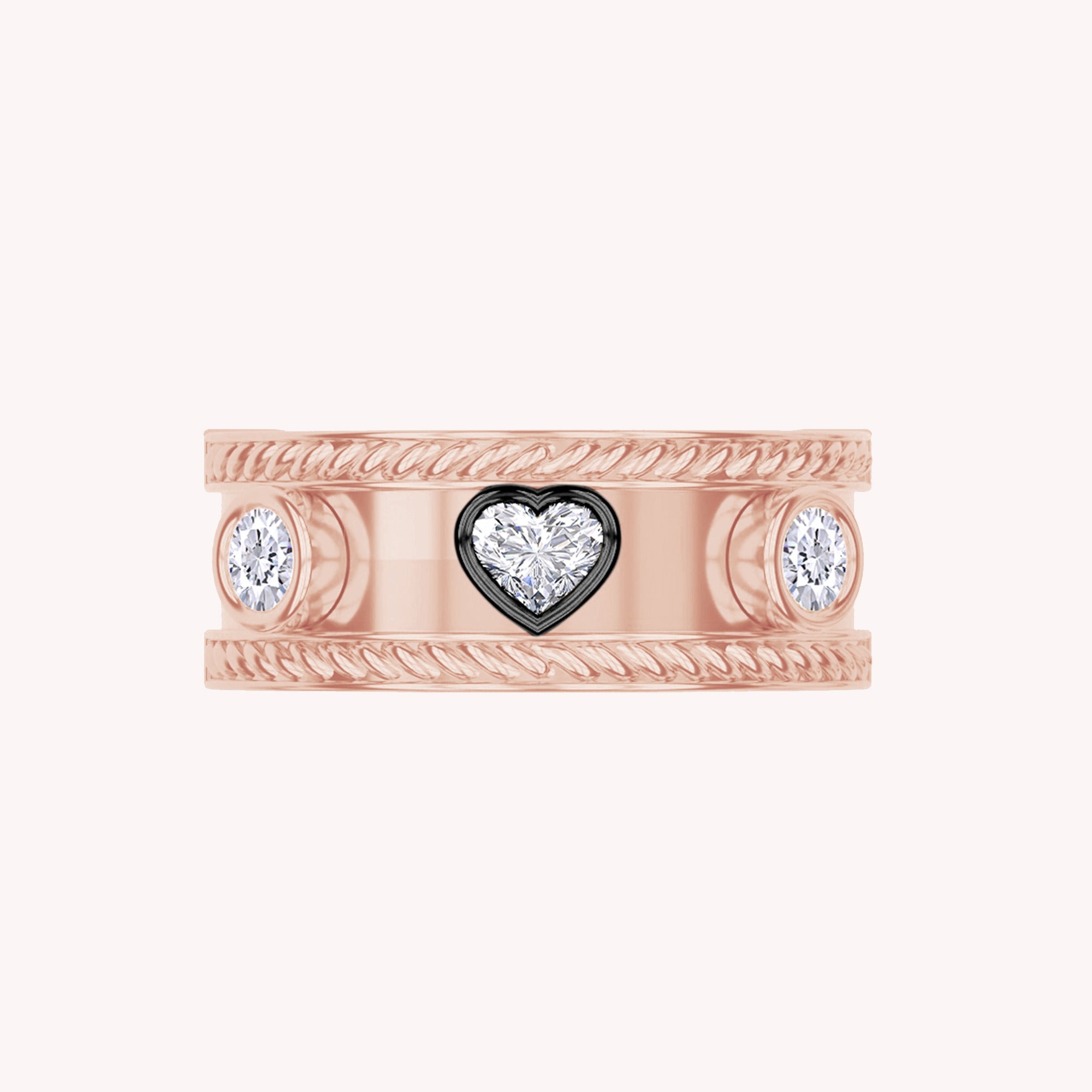 0.65 CT Heart and Round Lab Grown Diamond Oura Jacket Vintage Cigar Band Ring 5th - Generation