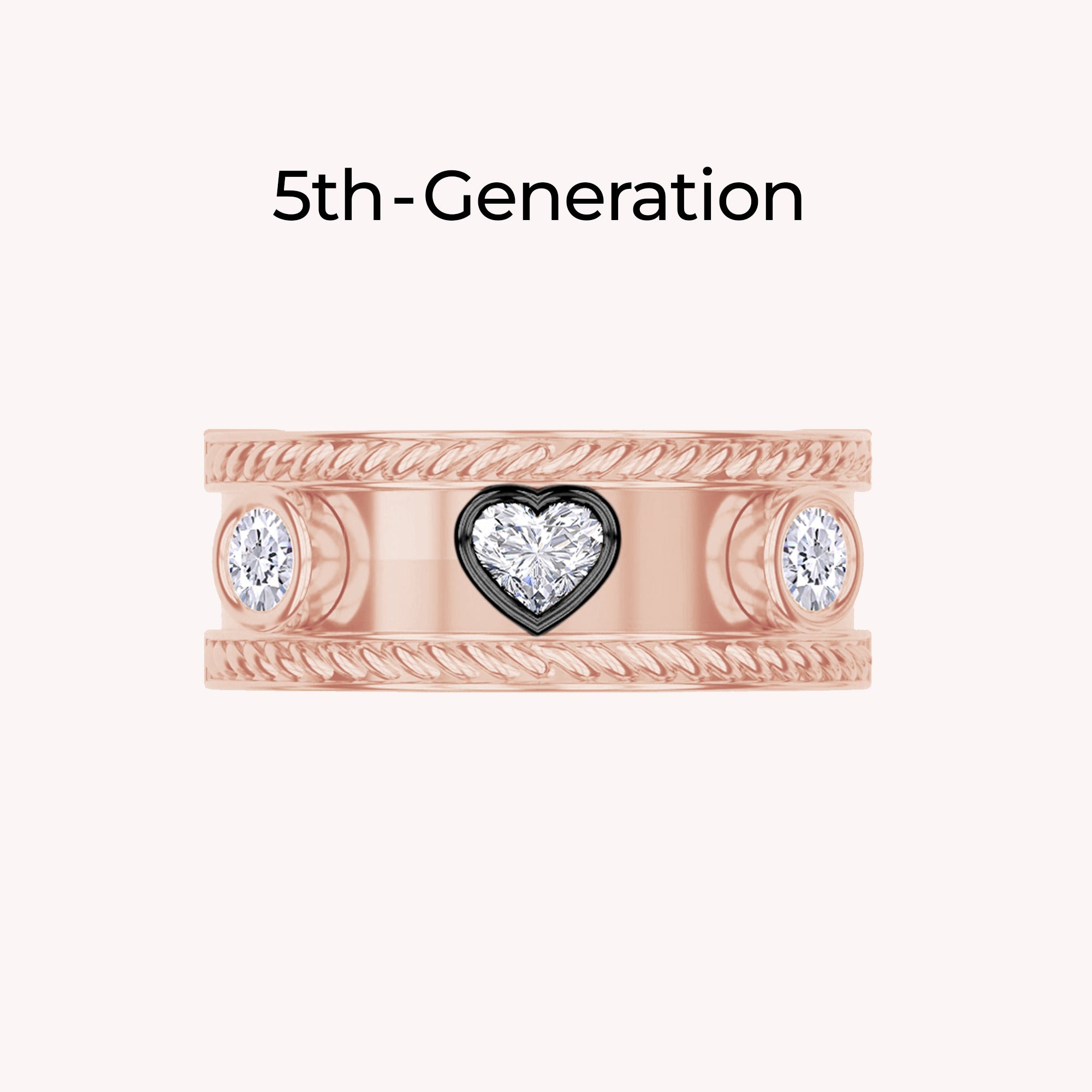 0.65 CT Heart and Round Lab Grown Diamond Oura Jacket Vintage Cigar Band Ring 5th - Generation
