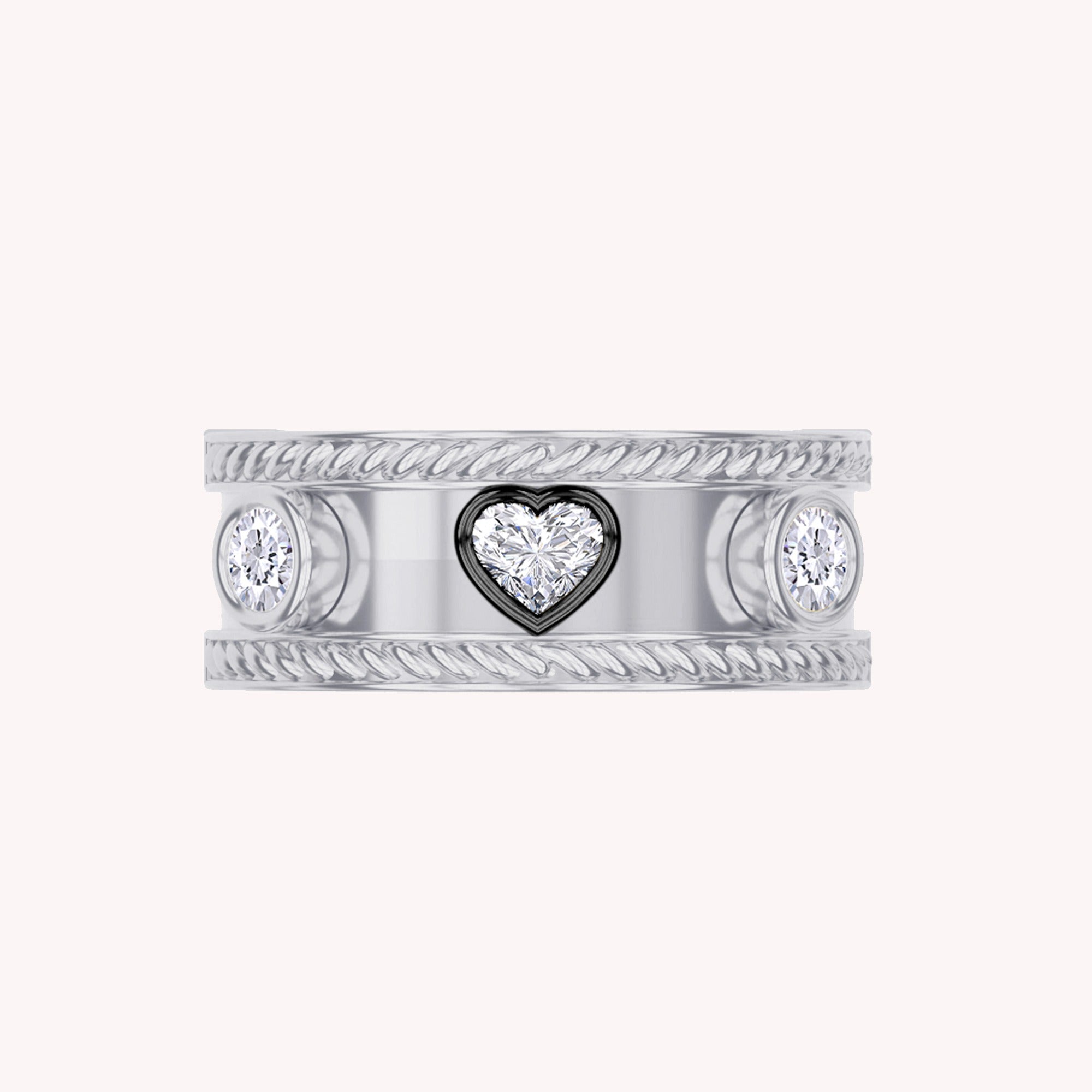 0.65 CT Heart and Round Lab Grown Diamond Oura Jacket Vintage Cigar Band Ring 5th - Generation