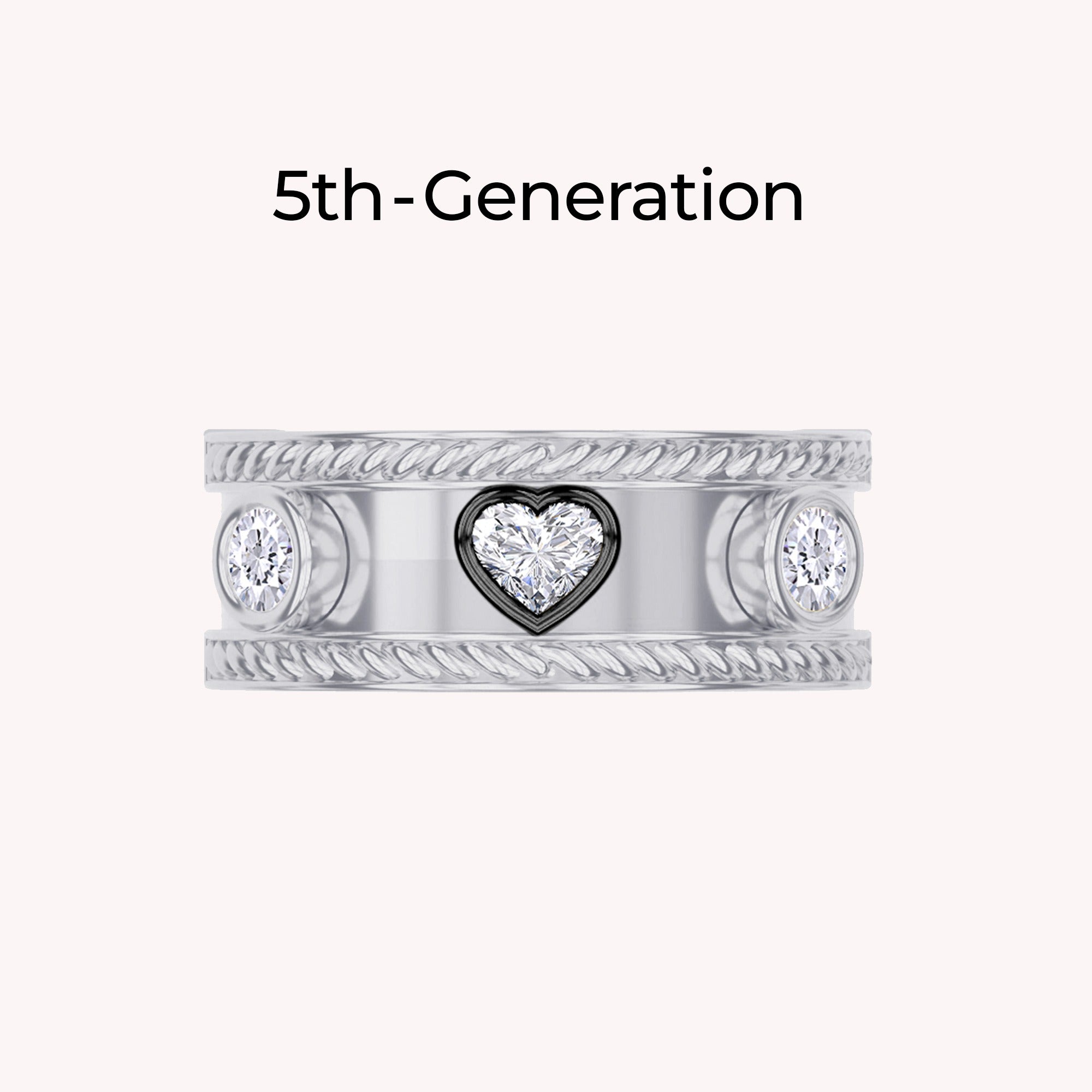 0.65 CT Heart and Round Lab Grown Diamond Oura Jacket Vintage Cigar Band Ring 5th - Generation